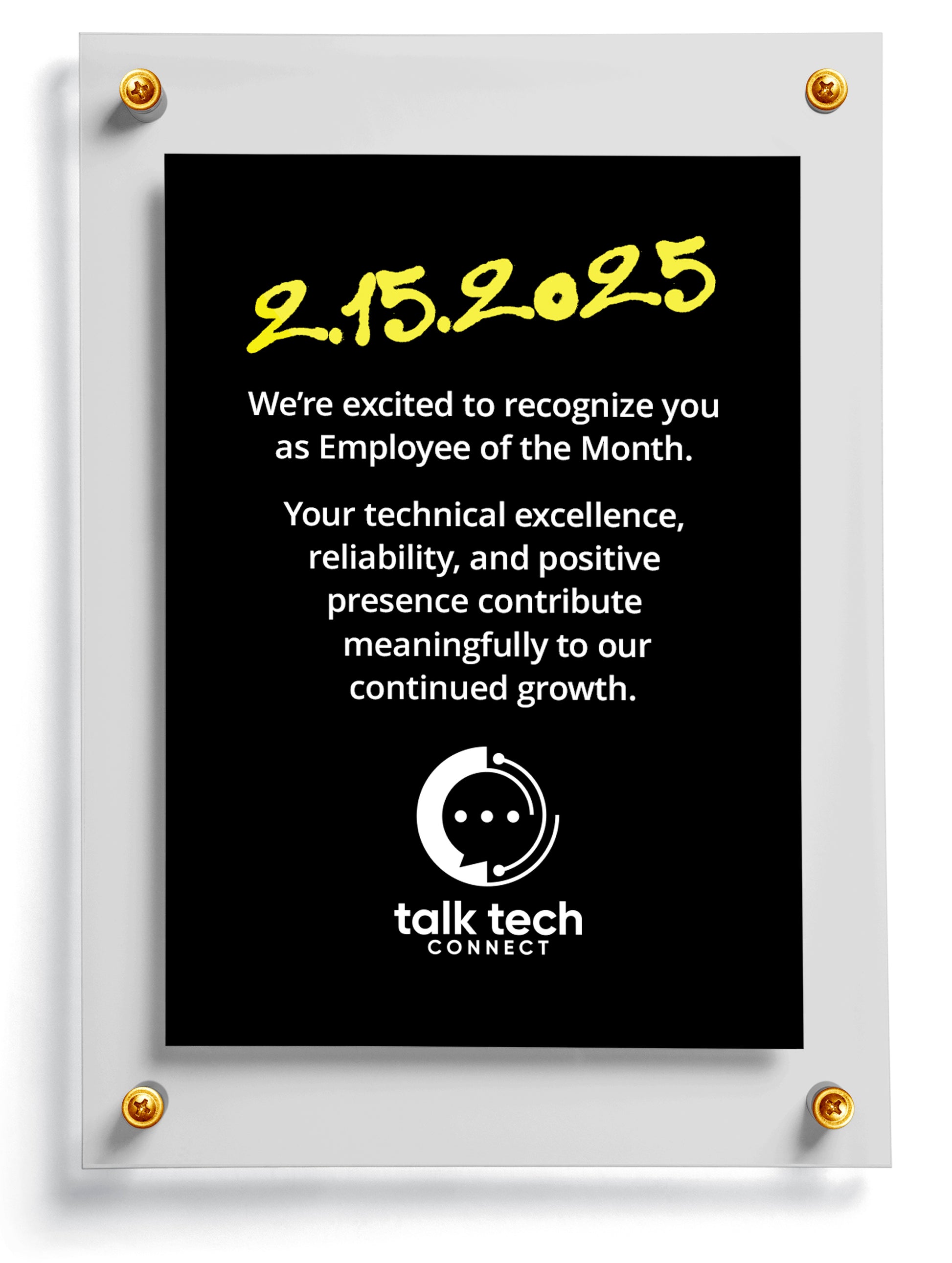 Employee of the Month trading card named Grinder with text and logo on a black background