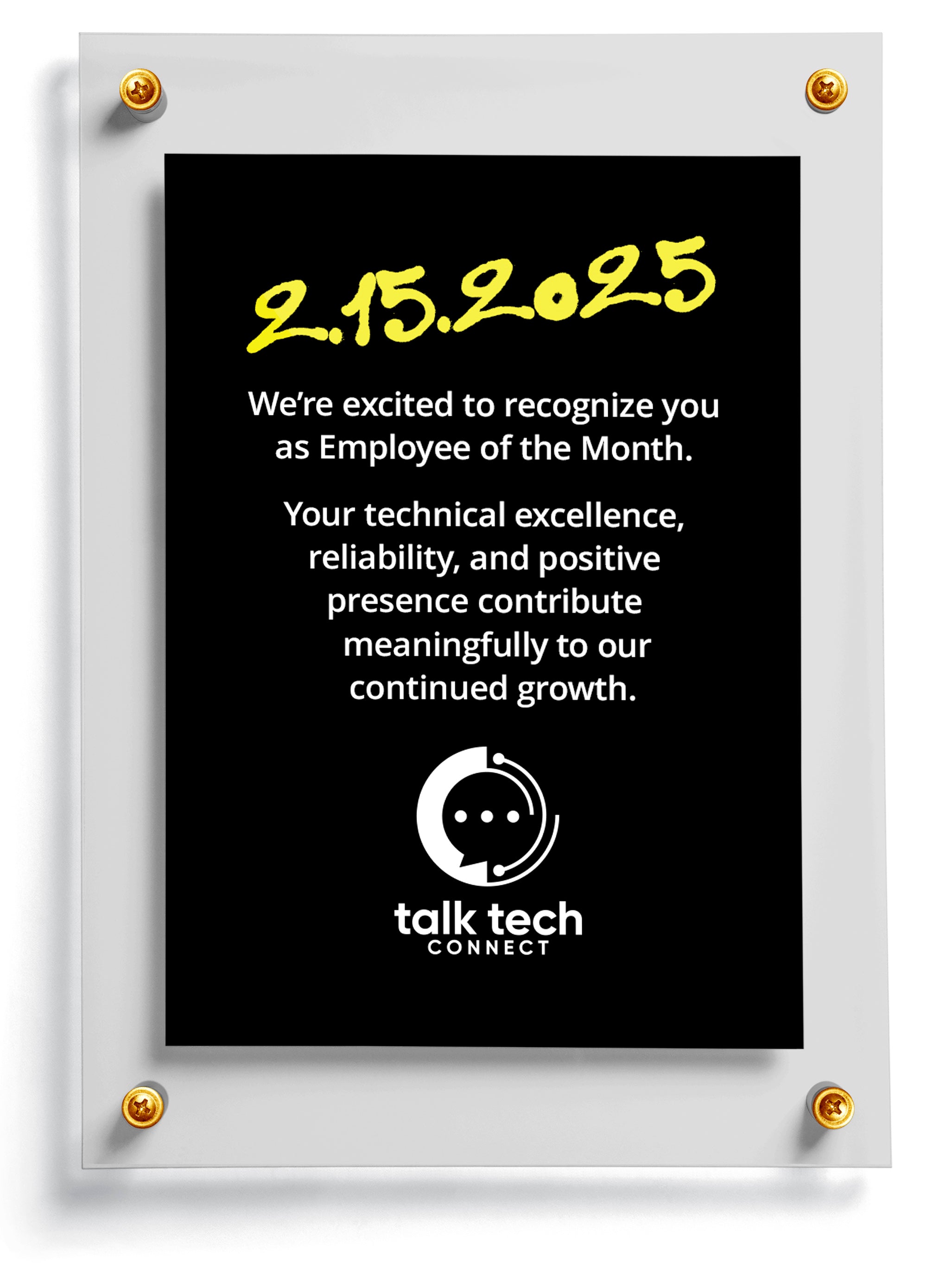 Employee of the Month trading card named Grinder with text and logo on a black background