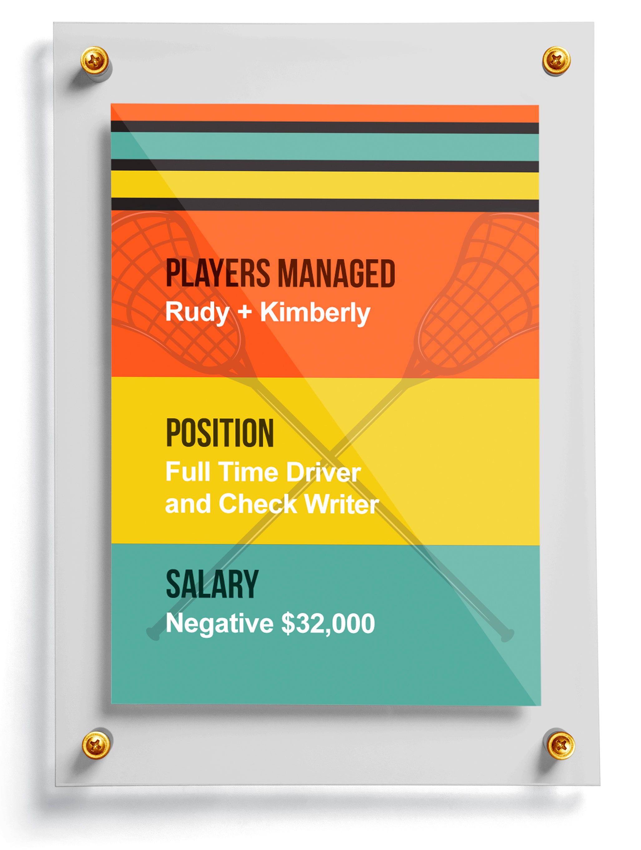 Lacrosse trading card template named Apple, back side. 