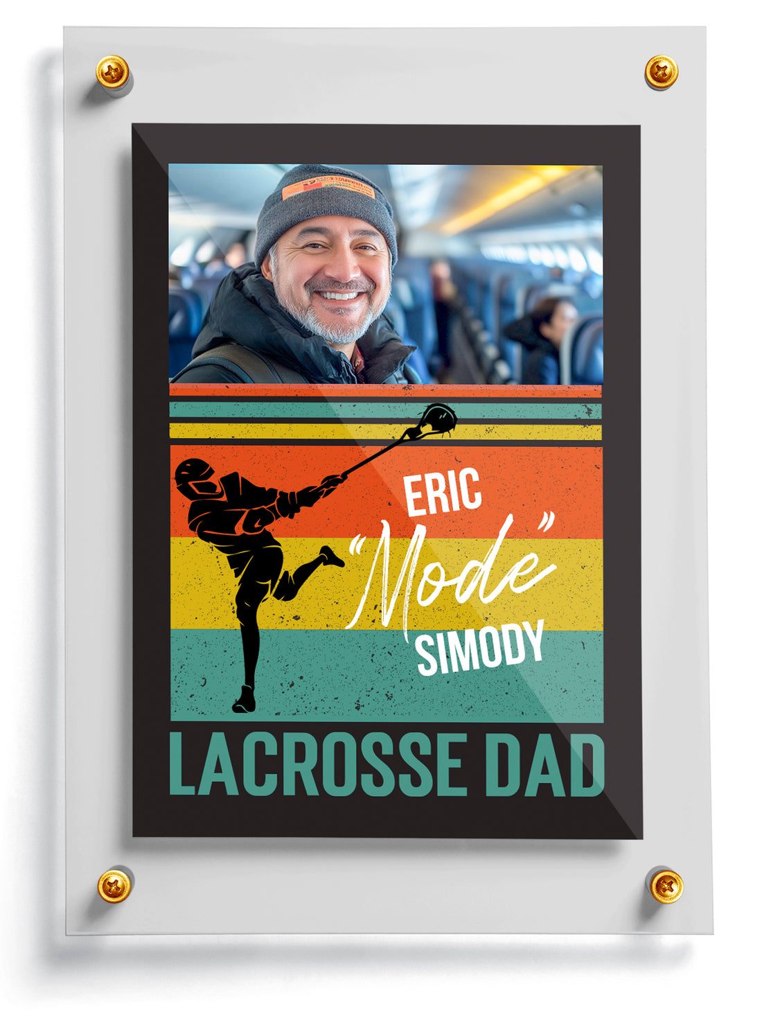 Lacrosse dad trading card template named Apple, front side. 