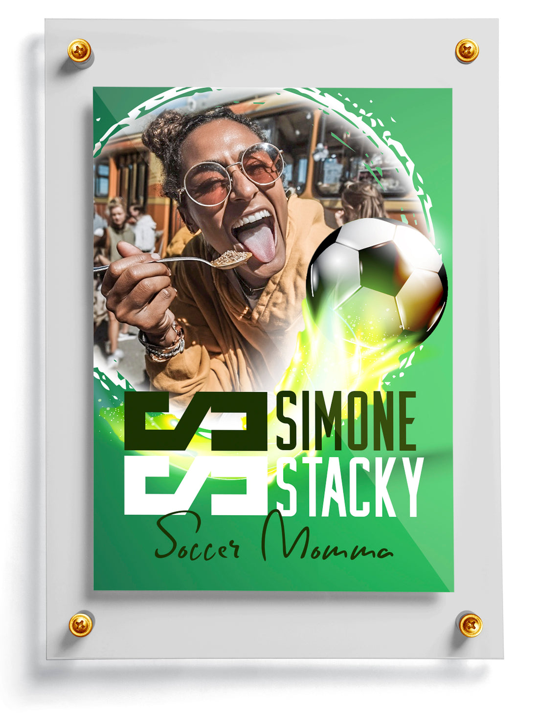 Soccer mom trading card template named assist, front side. 