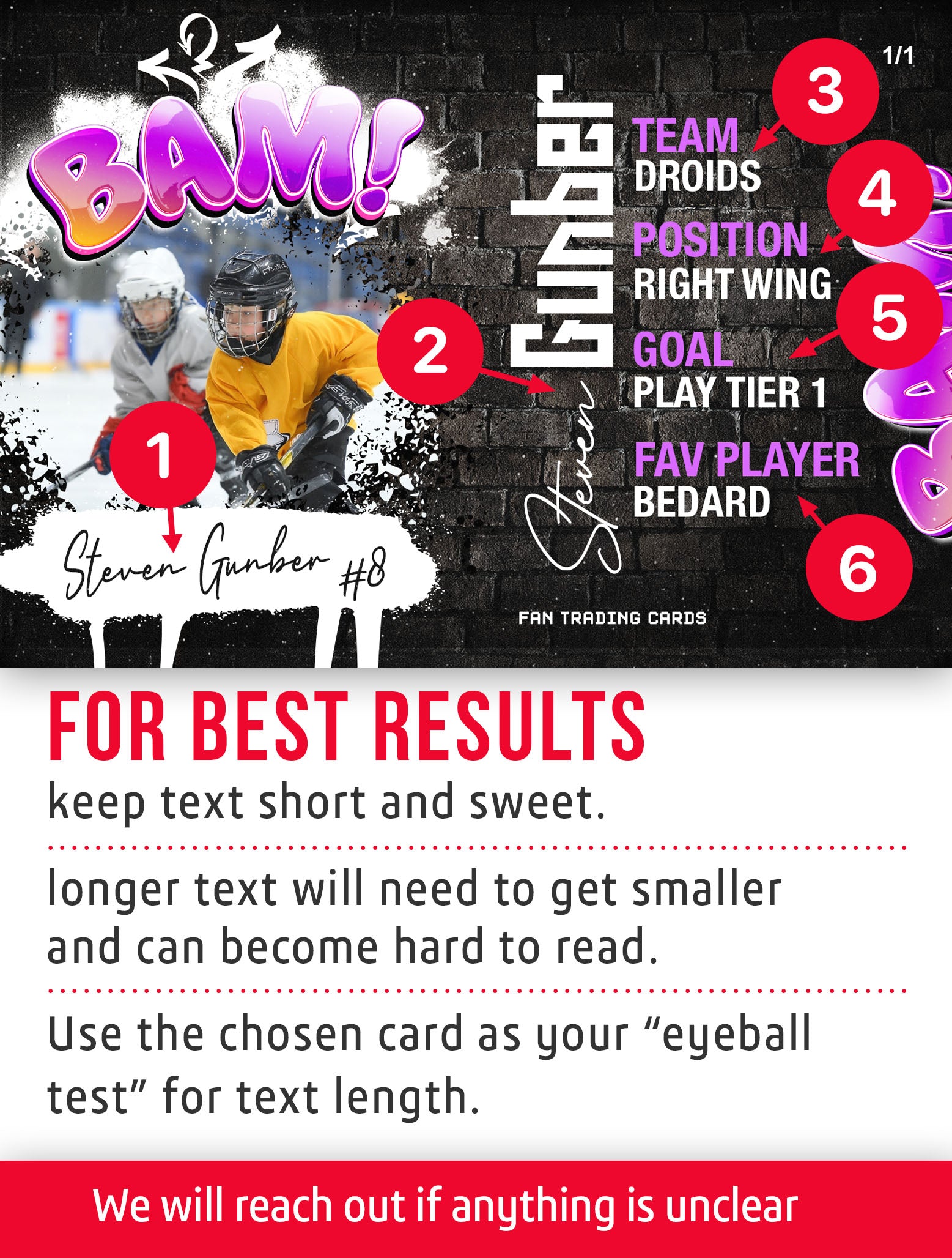 Fan trading card template named Spray with player information and customization instructions. 