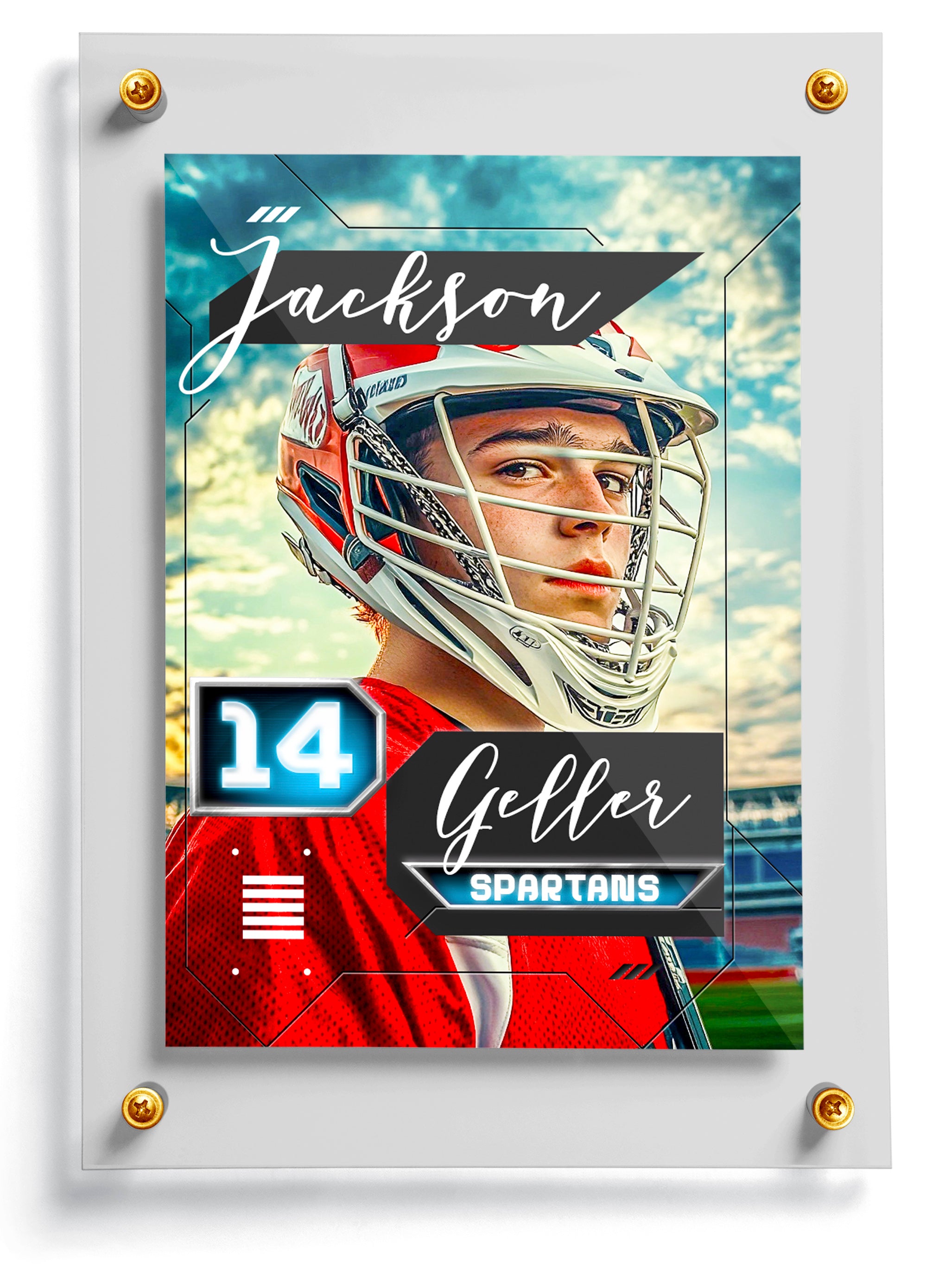 Lacrosse trading card template named Beast Mode, front side. 