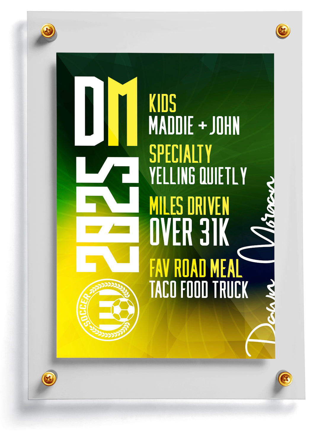 Soccer mom trading card template named Big Fan, front side.