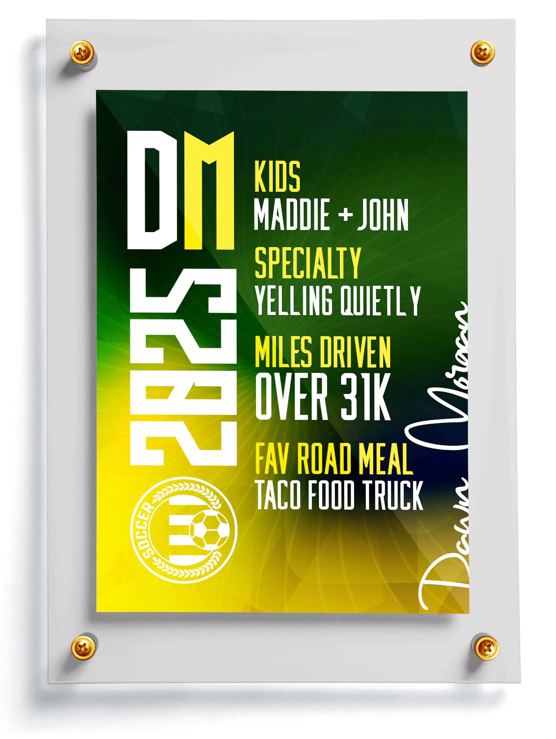 Soccer mom trading card template named Big Fan, back side. 