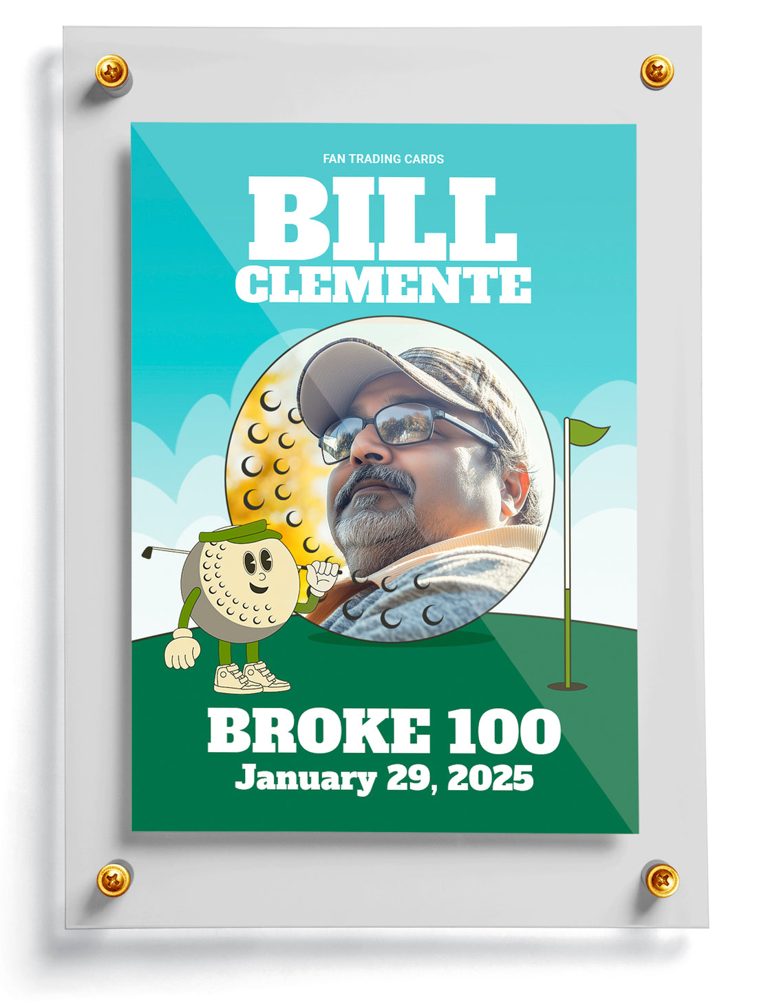 Golf trading card template named Breakfast Ball, front side. 