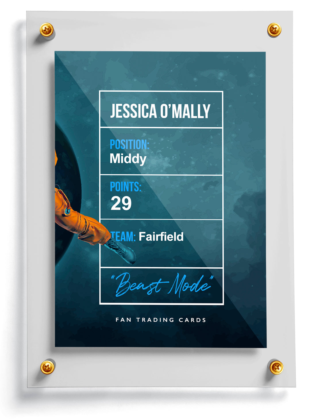 Lacrosse trading card template named Celly, front side. 