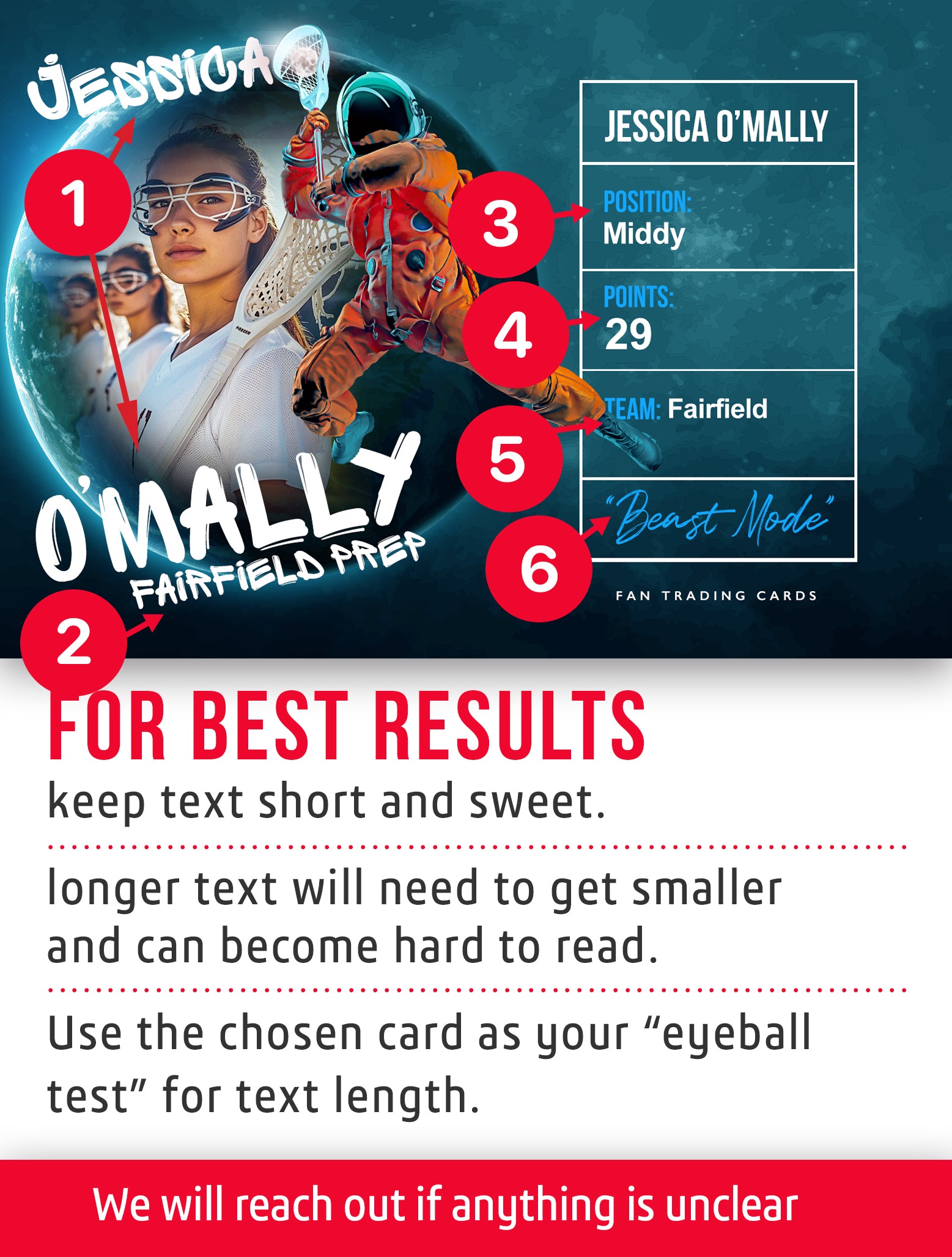 Lacrosse trading card template named Celly with personalization instructions. 