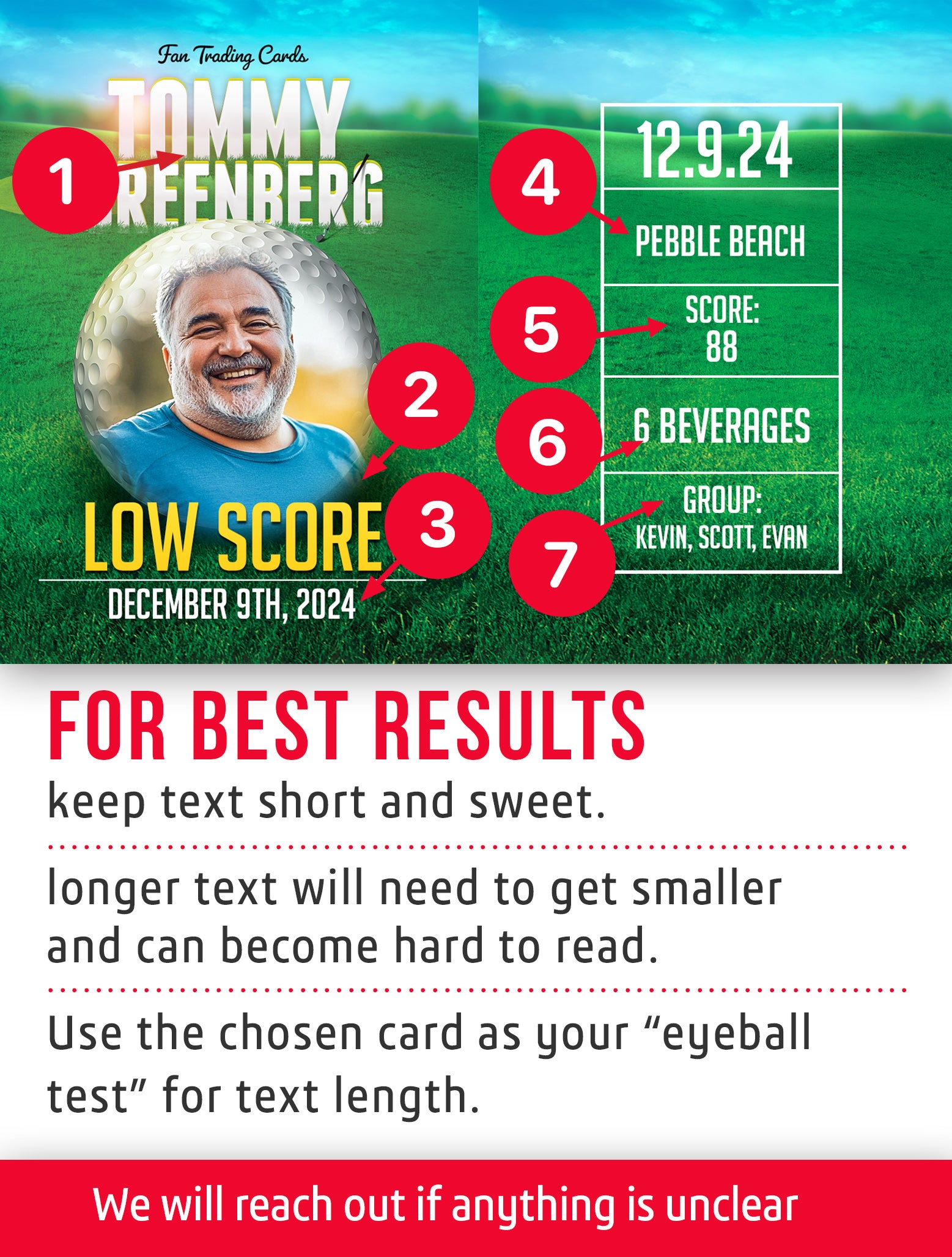Golf trading card template named Chunked with personalization instructions. 