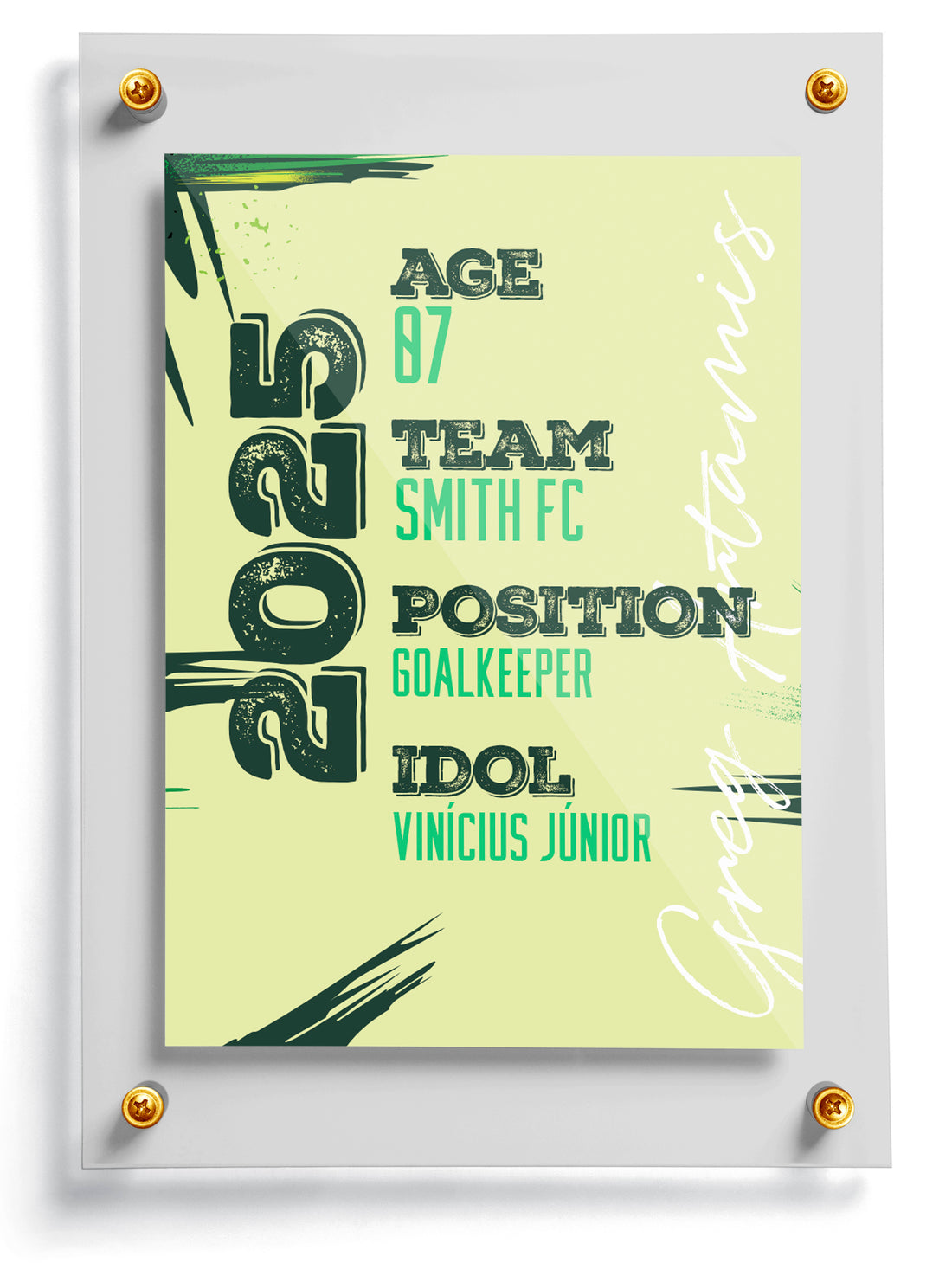 Soccer trading card template named Clear, front side. 