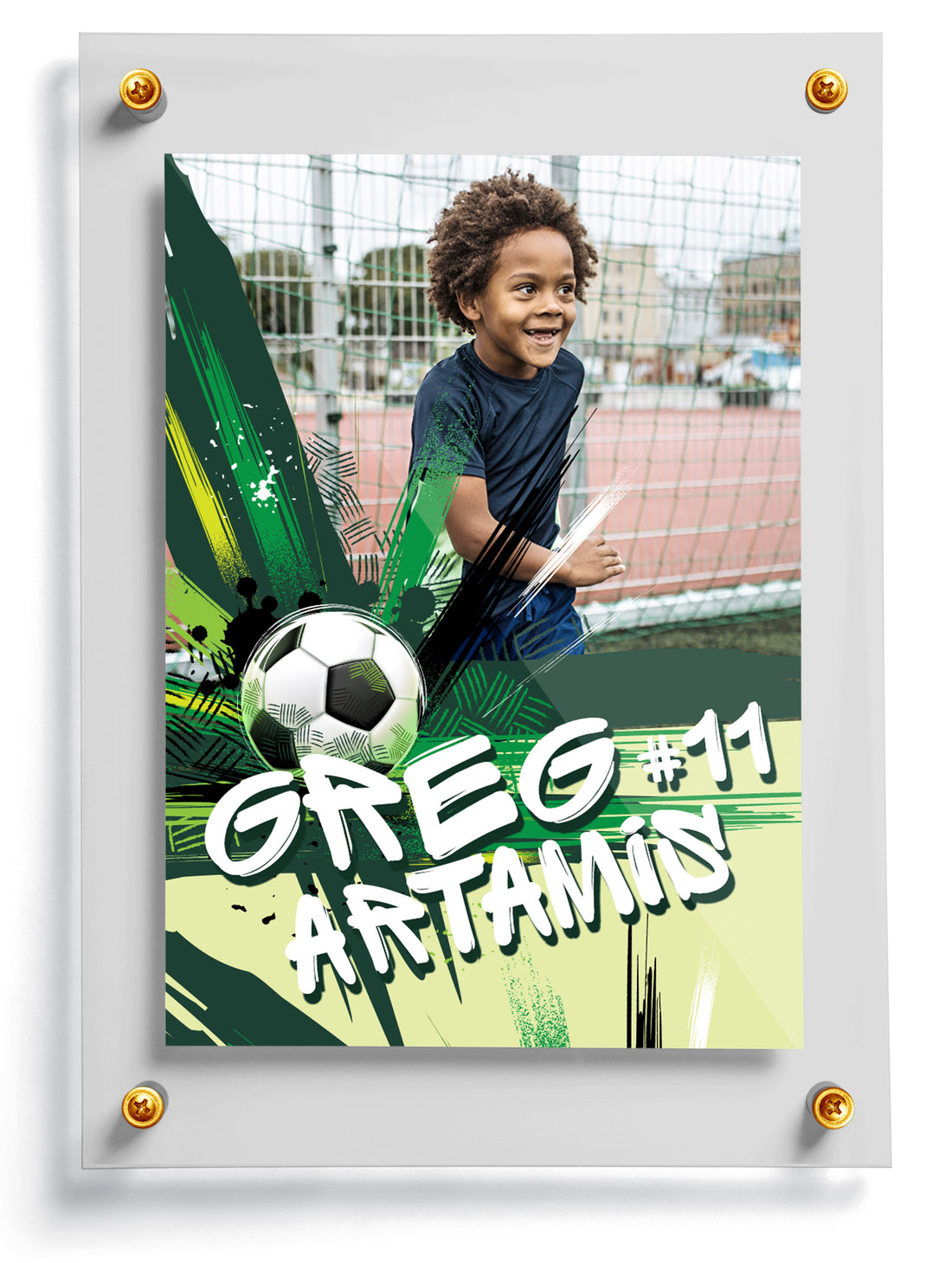 Soccer trading card template named Clear, front side. 