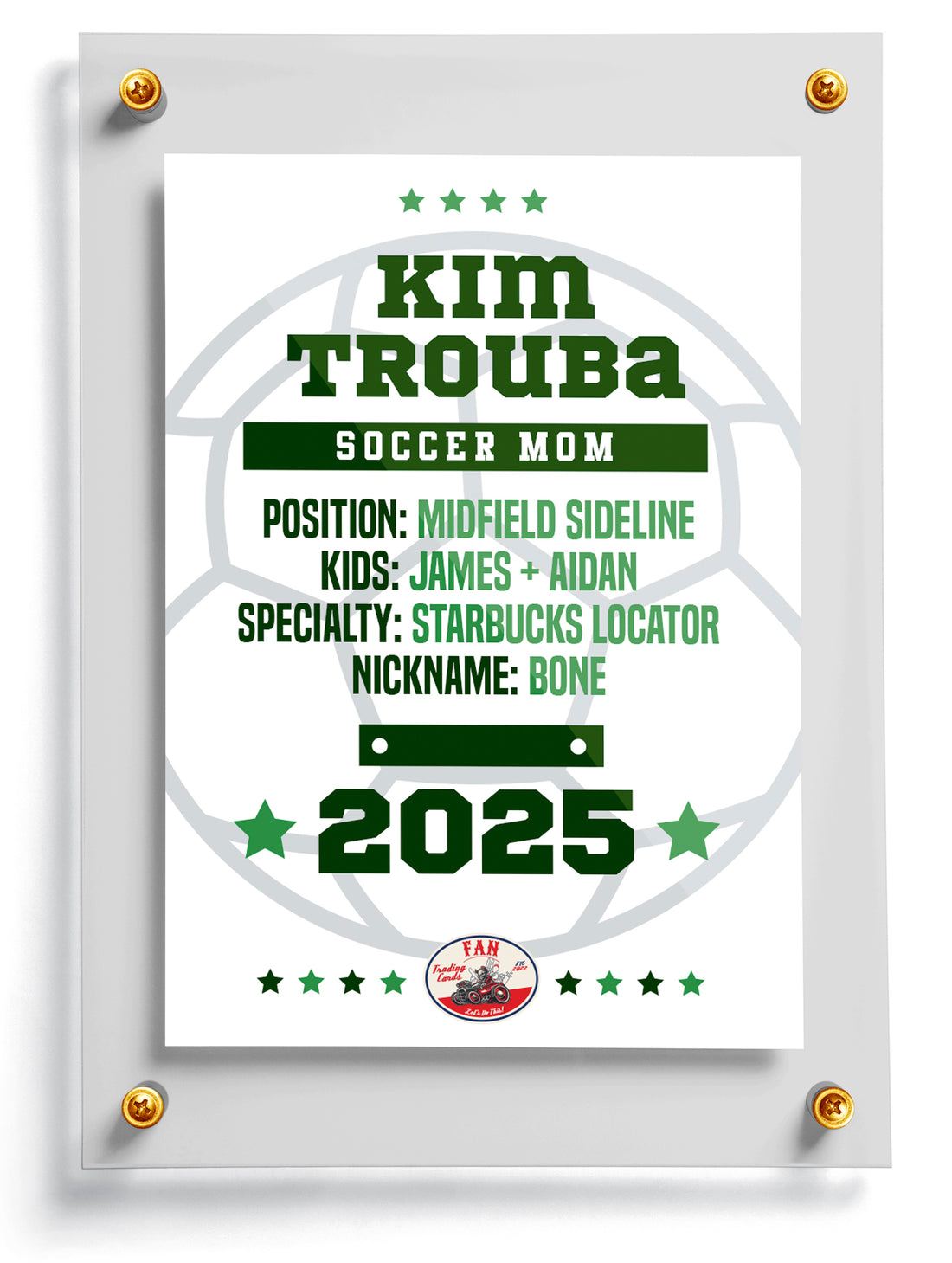 Youth soccer trading card template named Corner, front side. 