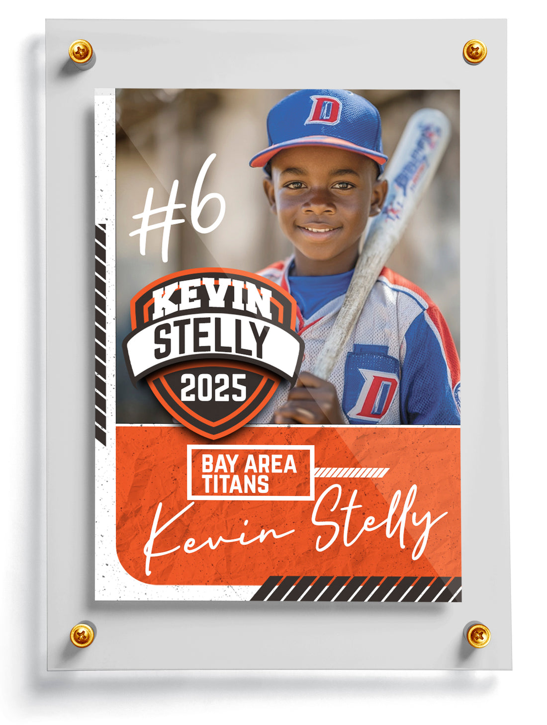 Baseball-themed rookie card template named Dinger with a young player holding a bat, featuring text and logos.