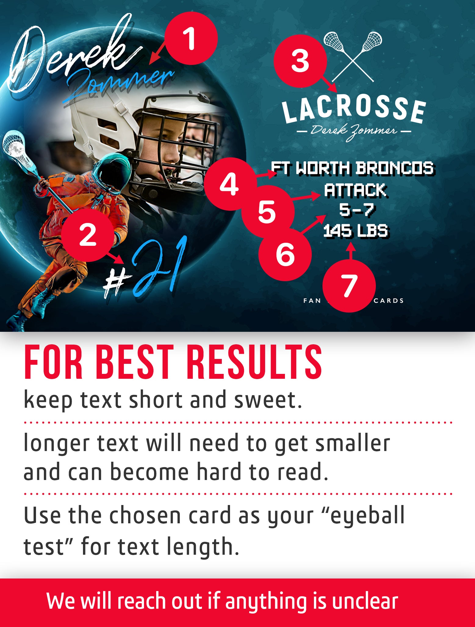 Lacrosse trading card template named Fast Break with customization instructions. 