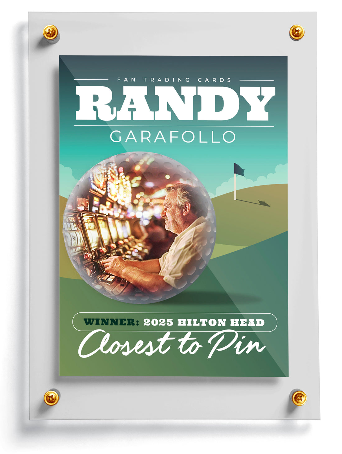 Golf trading card template named Finally, front side. 