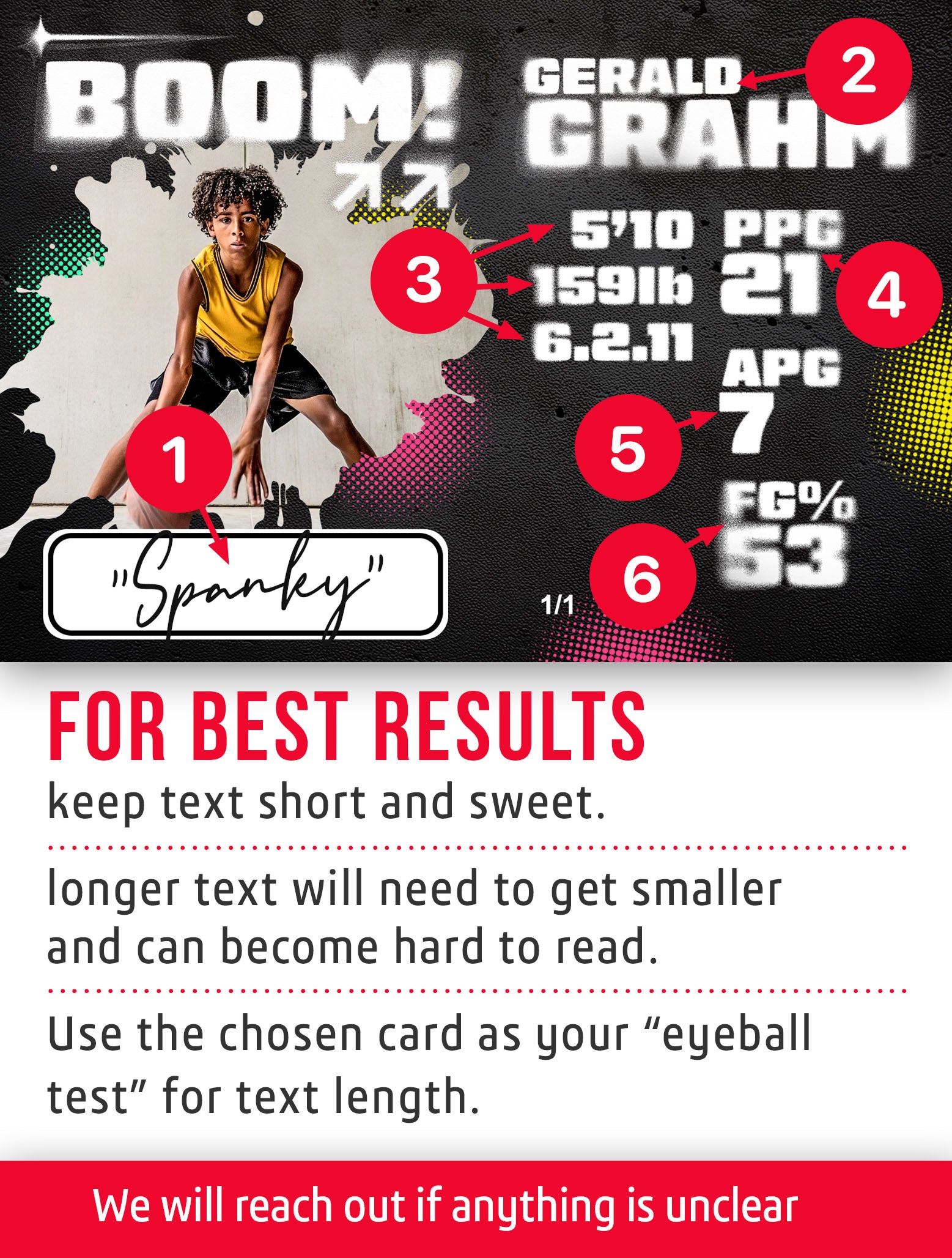 Basketball trading card template named Glide with player information and customization instructions. 