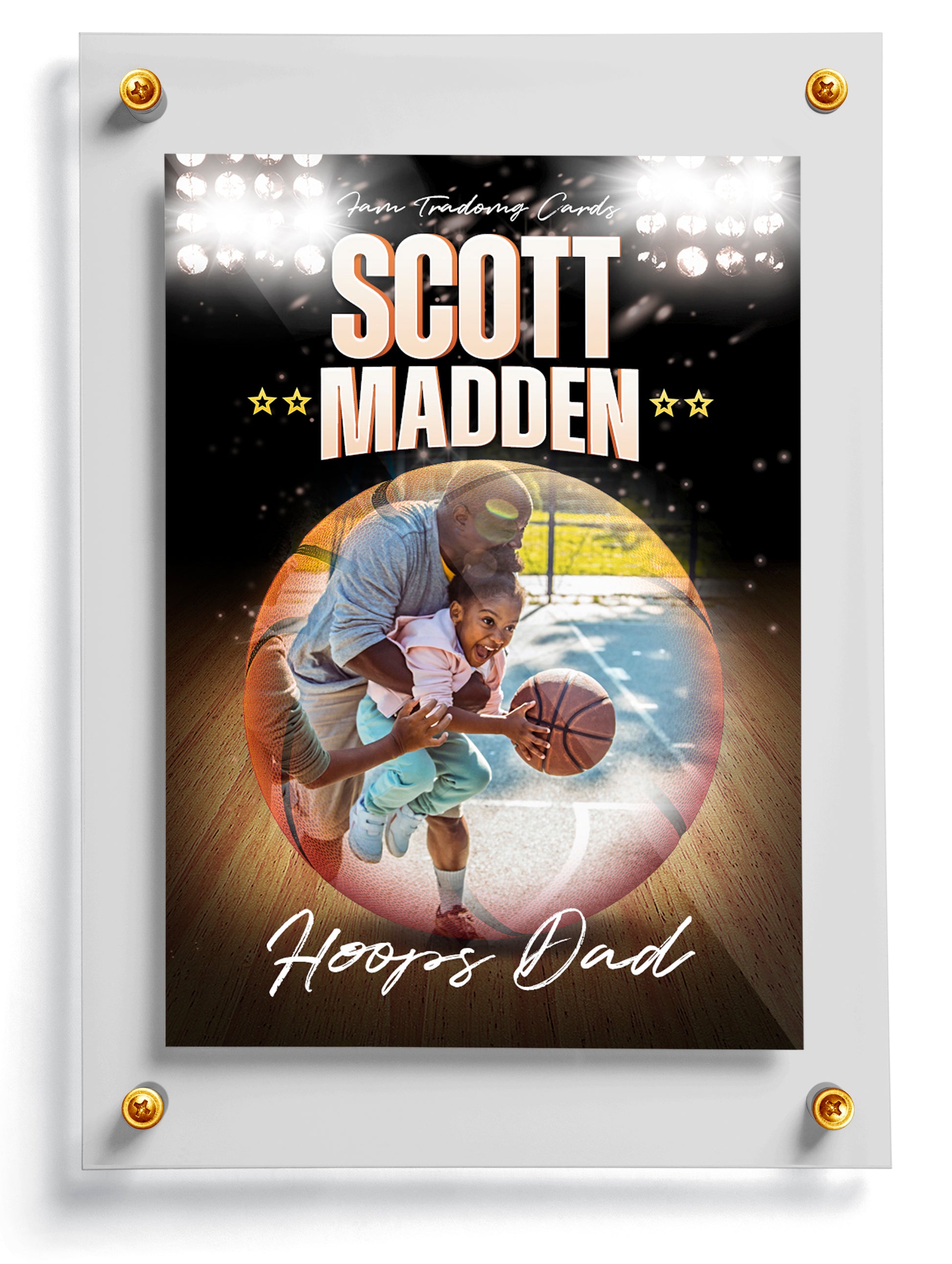 Basketball Dad trading card template named Golden, front side. 