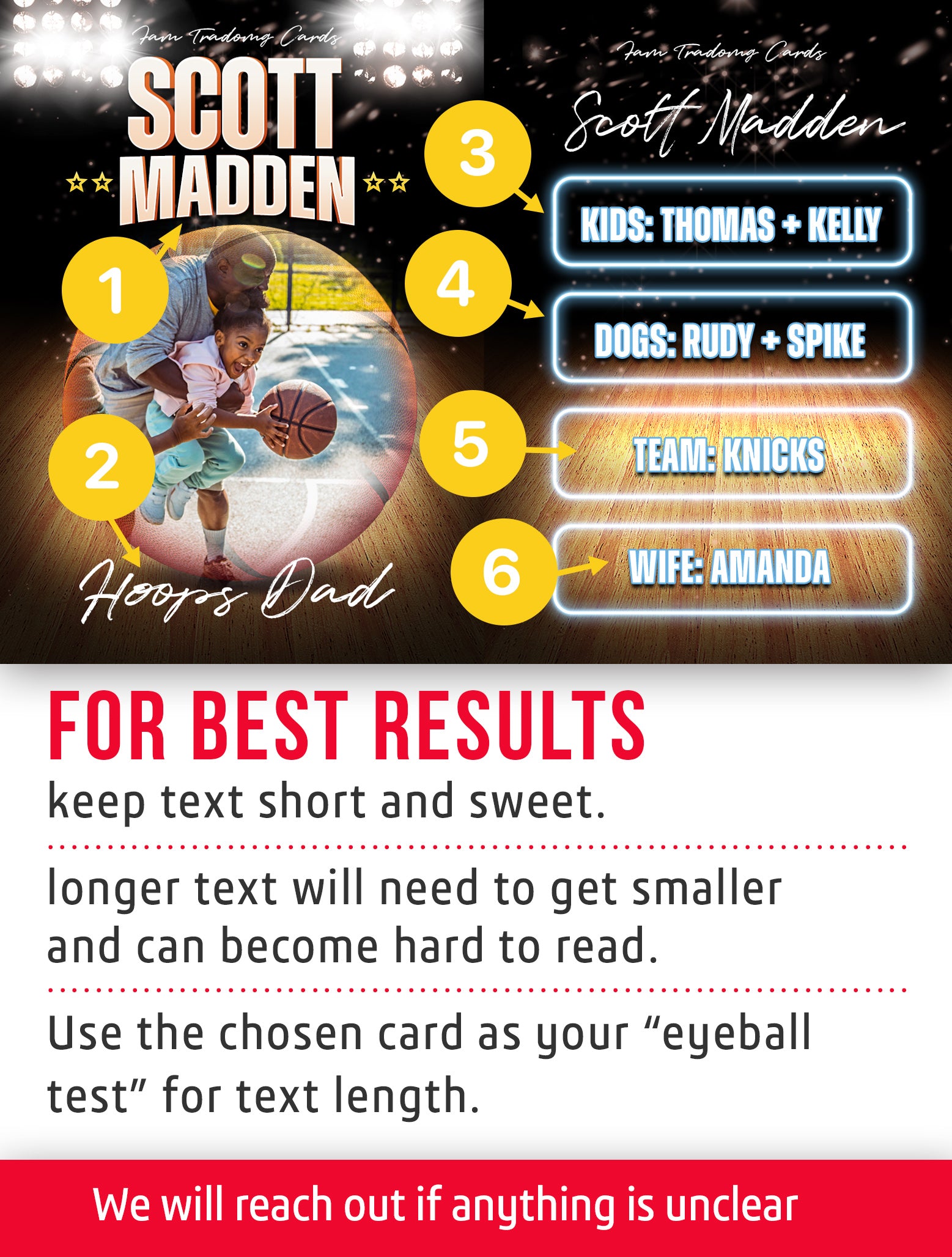 Basketball Dad trading card template named Golden with customization instructions. 