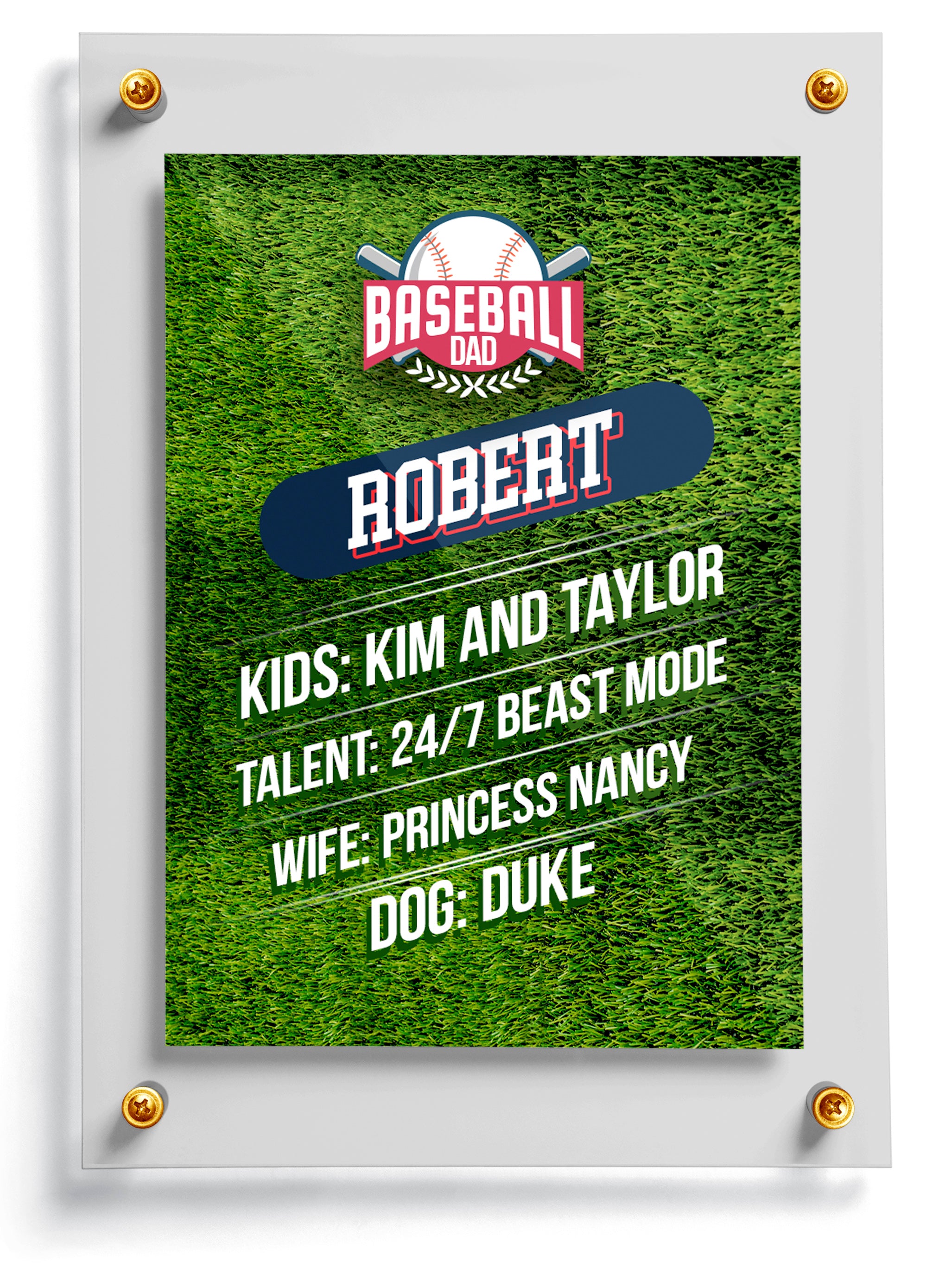 Baseball Dad trading card template named Grizzle, back side. 