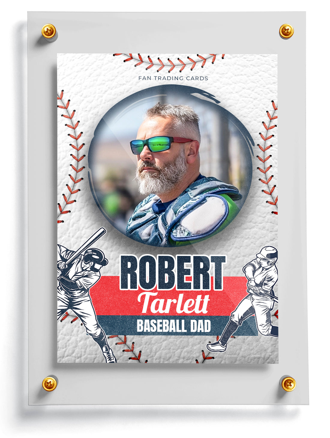 Baseball Dad trading card template named Grizzle, front side. 