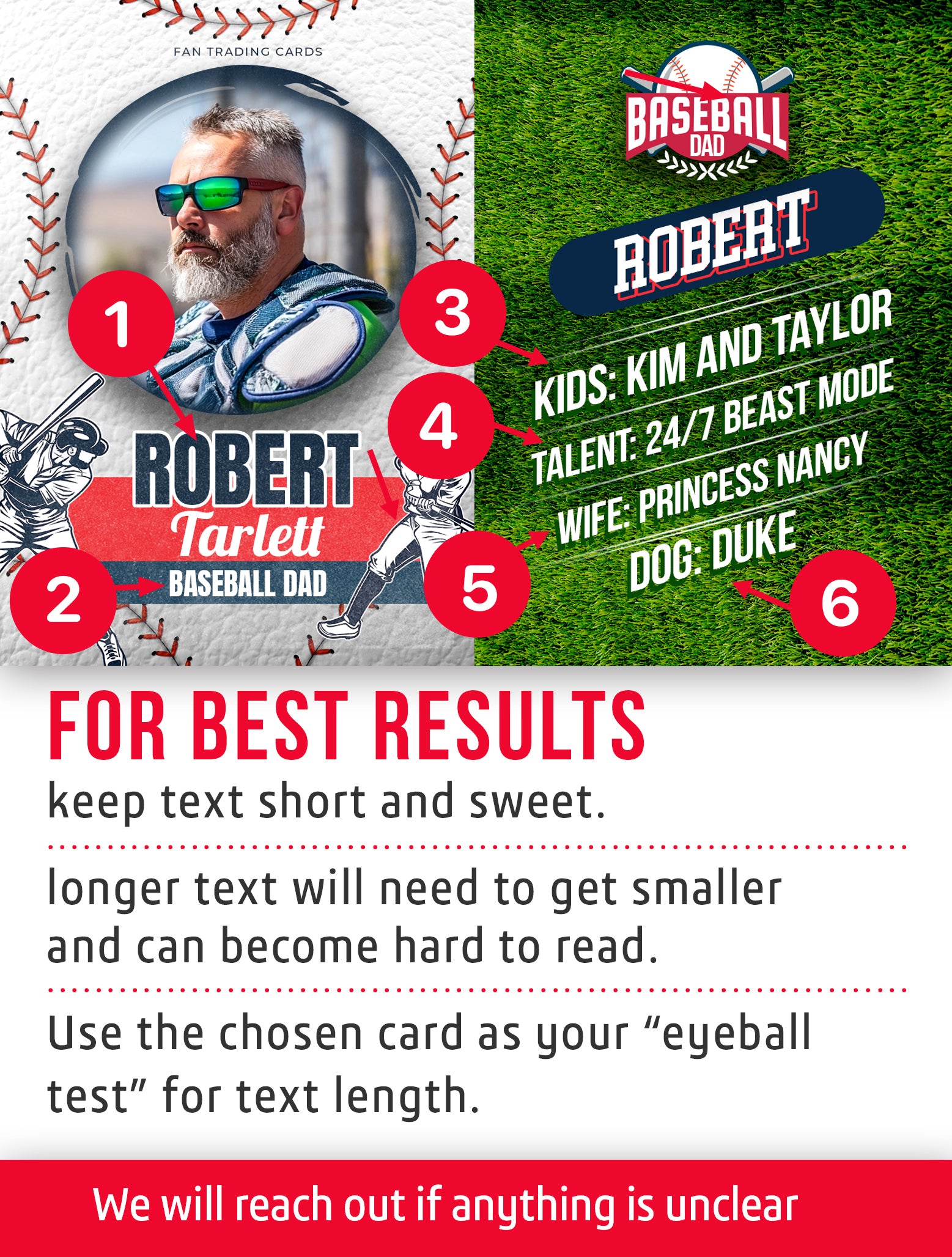 Baseball Dad trading card template named Grizzle with customization instructions. 