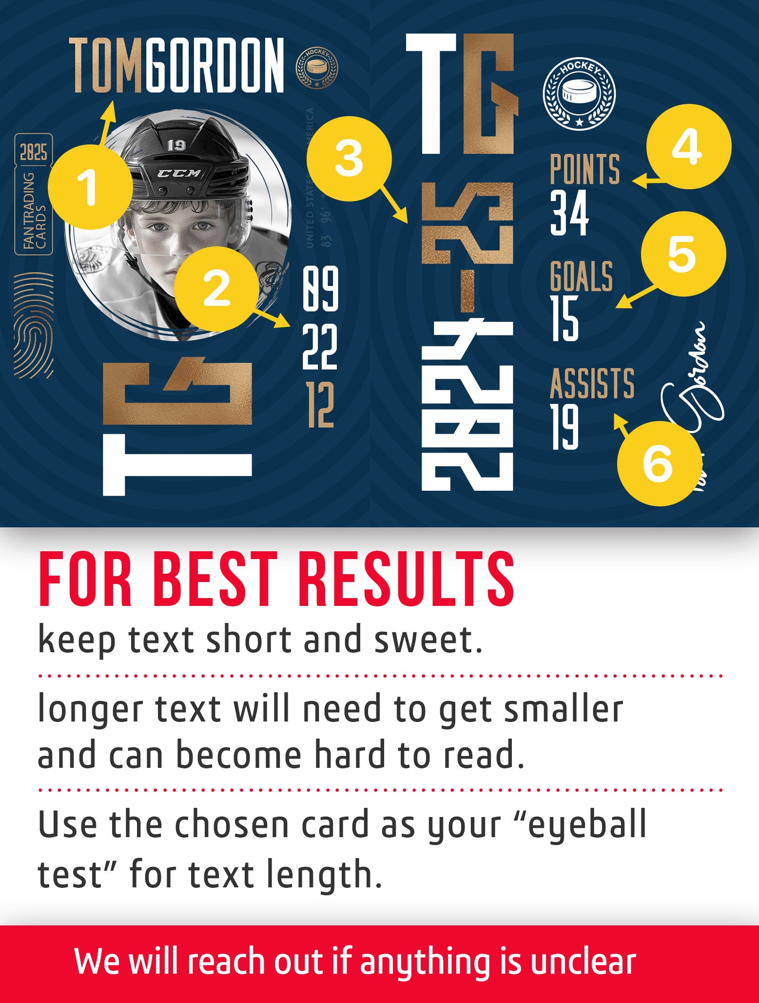 Youth hockey trading card template named Hatty with personalization instructions. 