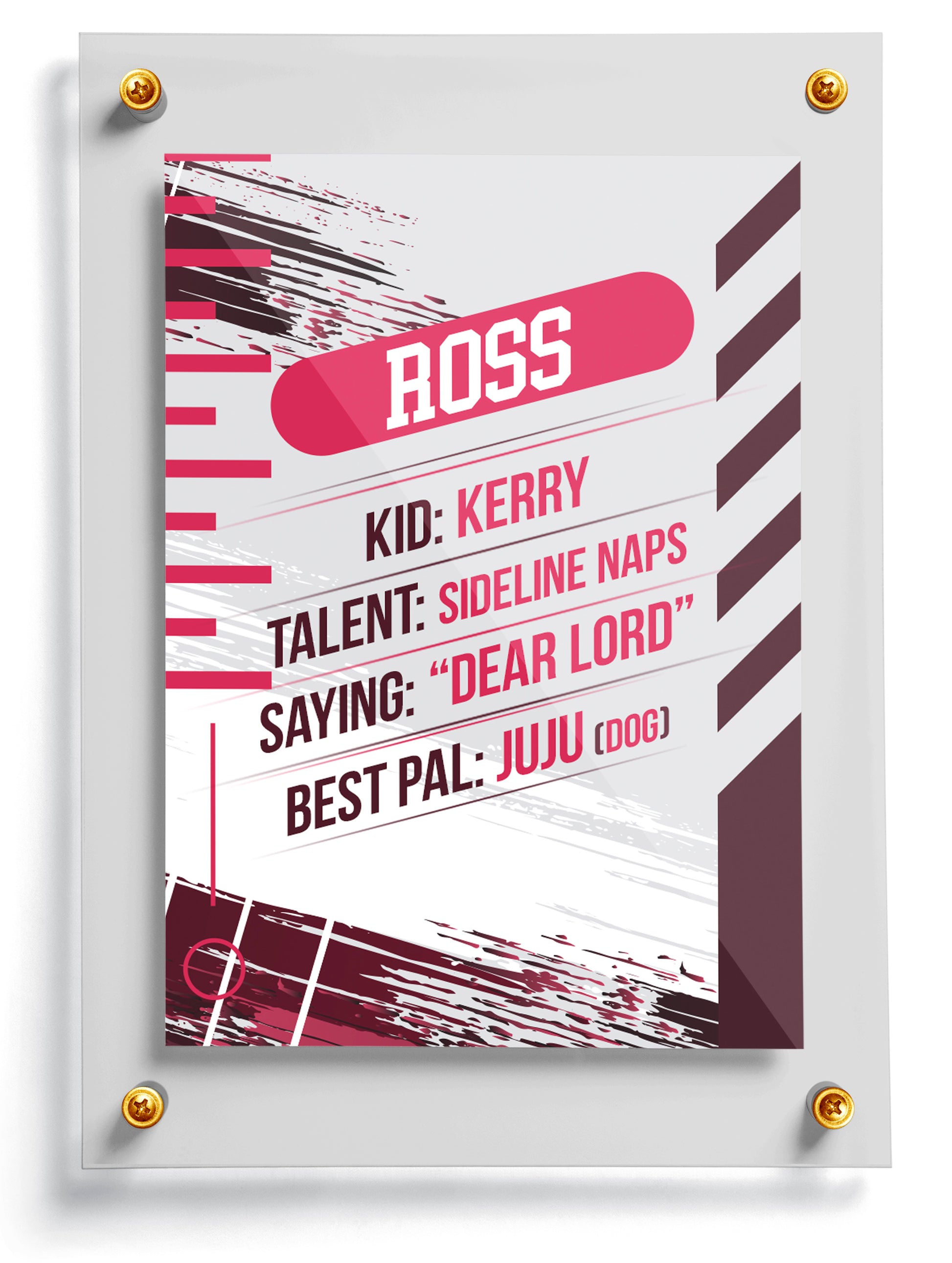 Soccer dad trading card template named Header, back side.