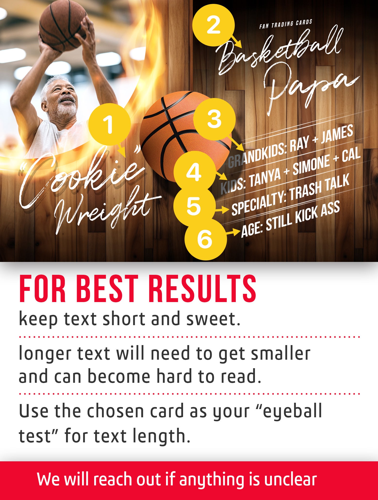 Basketball trading card template named Hook with personalization instructions.