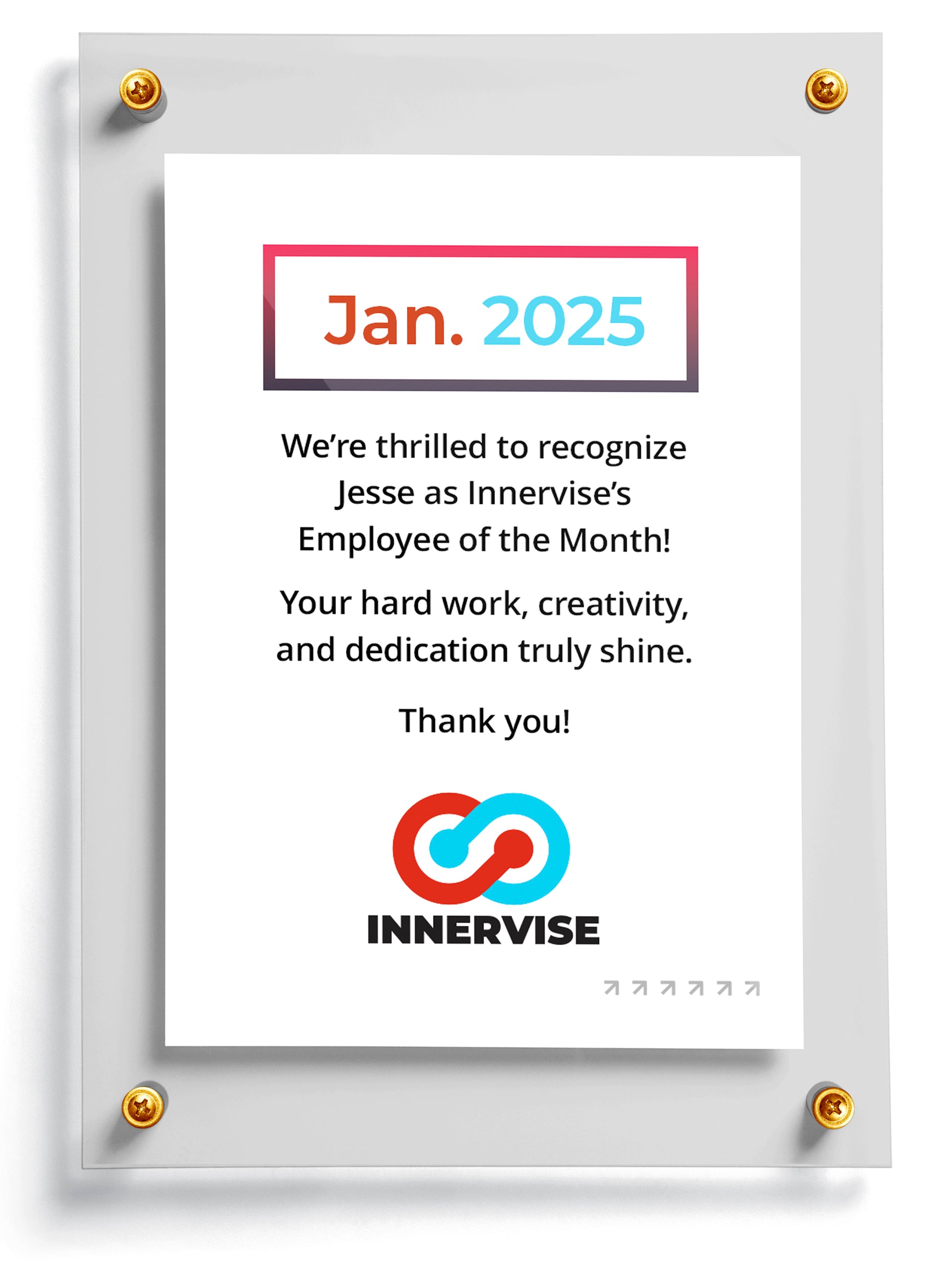 Hot Shot named trading card template for Jesse, Employee of the Month for Innervise in January 2025.