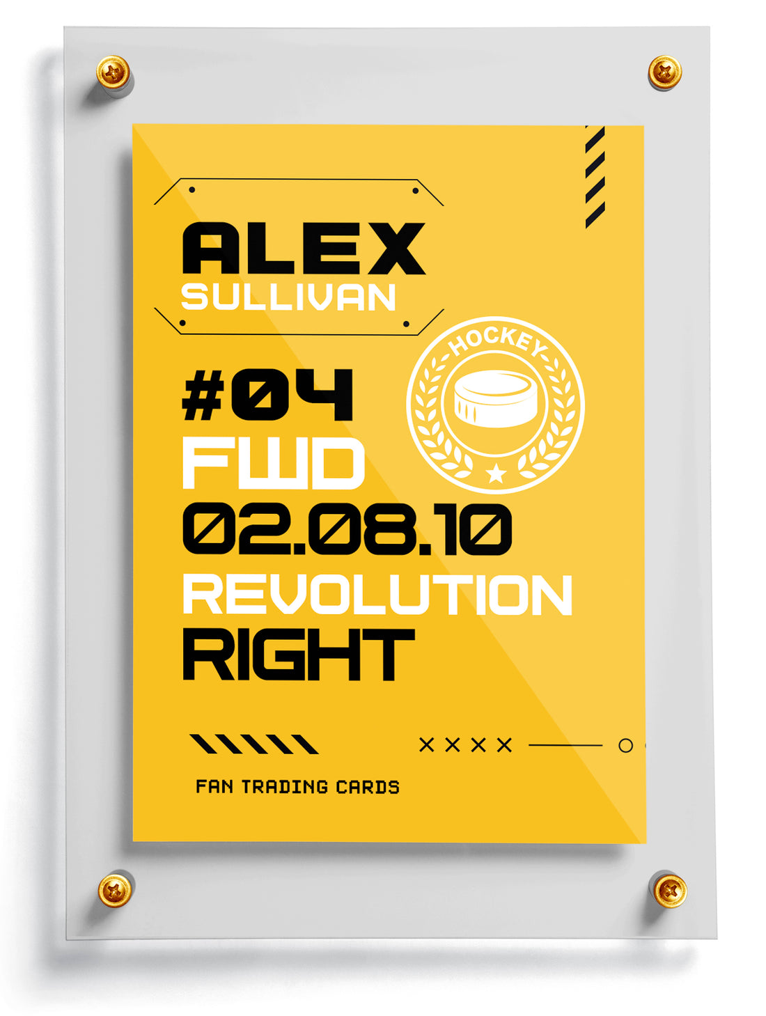 Hockey trading card template named IQ, front side. 