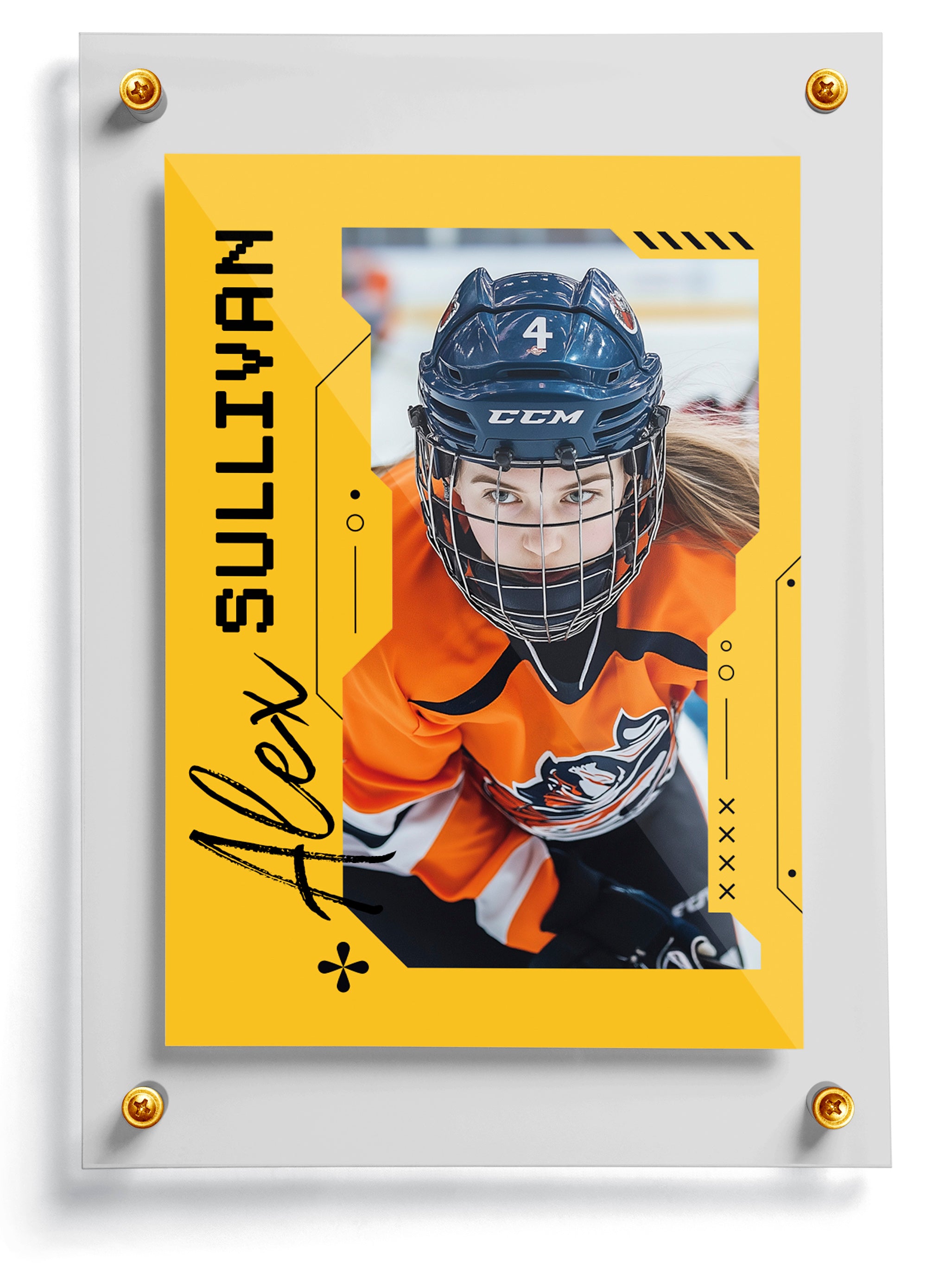 Hockey trading card template named IQ, front side. 