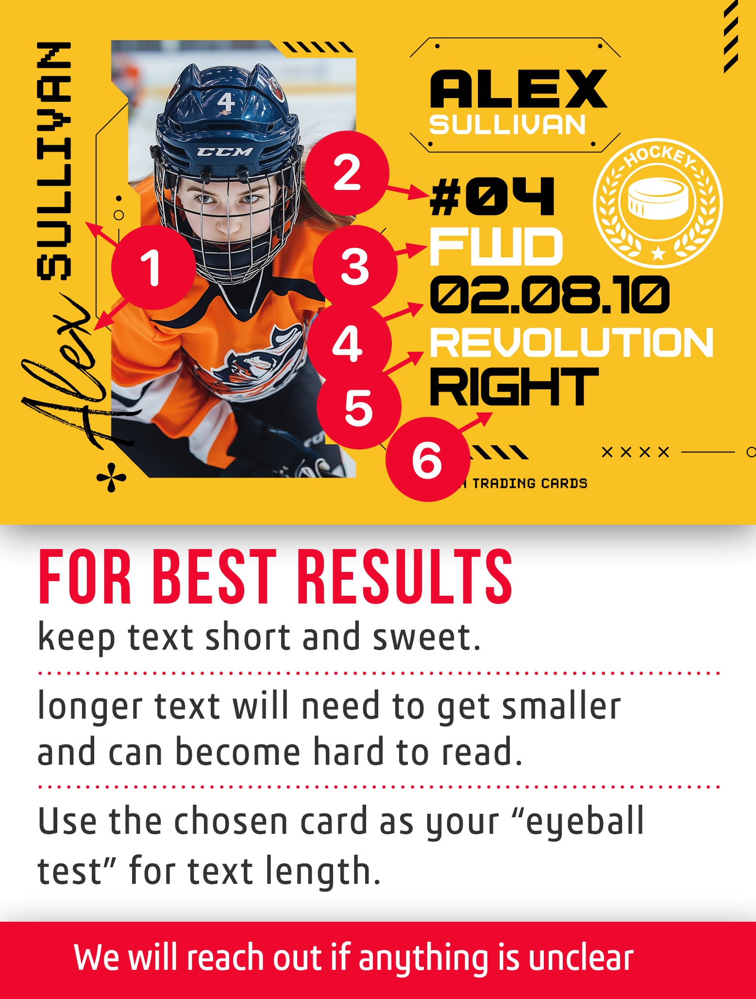 Hockey trading card template named IQ with customization instructions. 