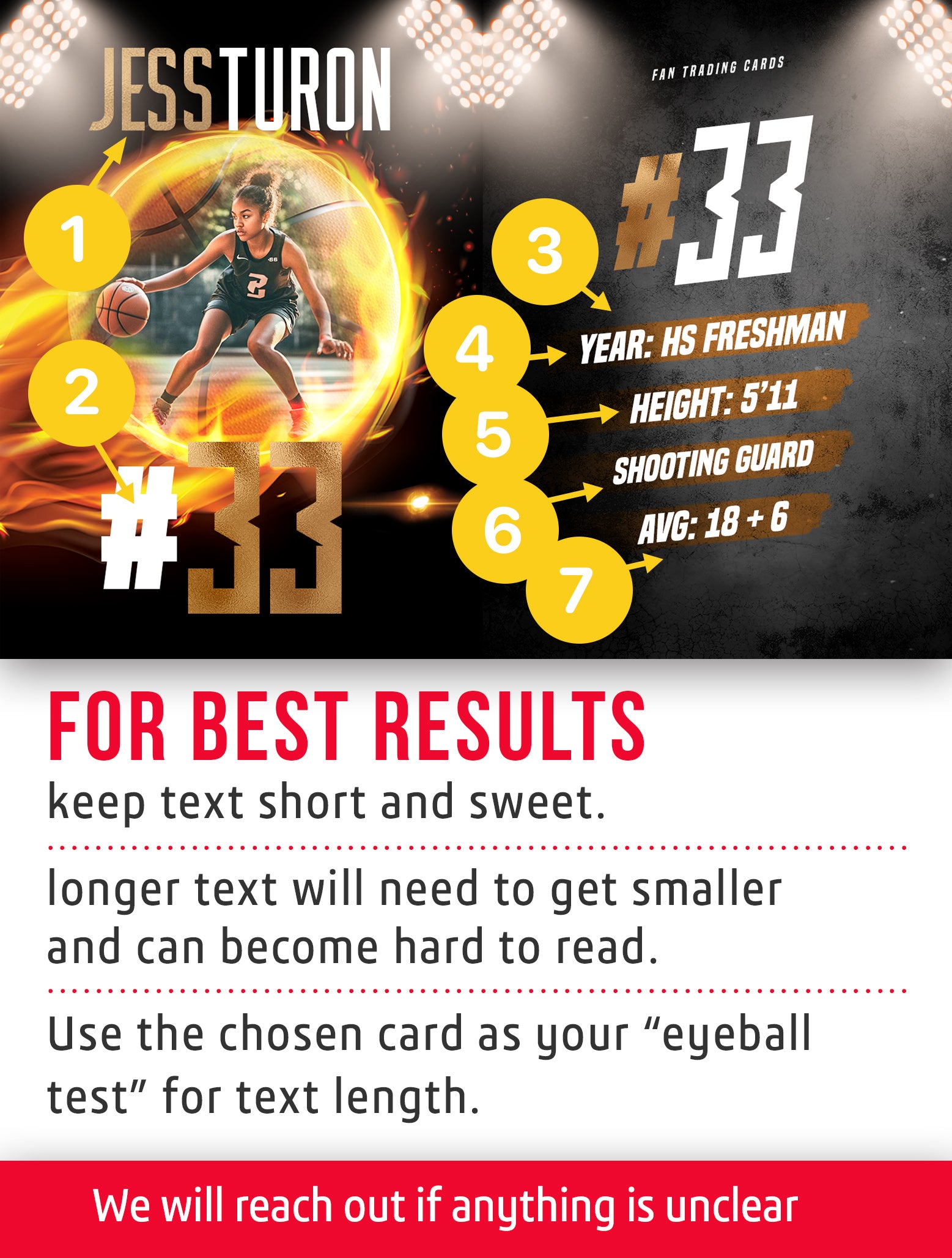 Youth basketball trading card template called Jumper with personalization instructions. 