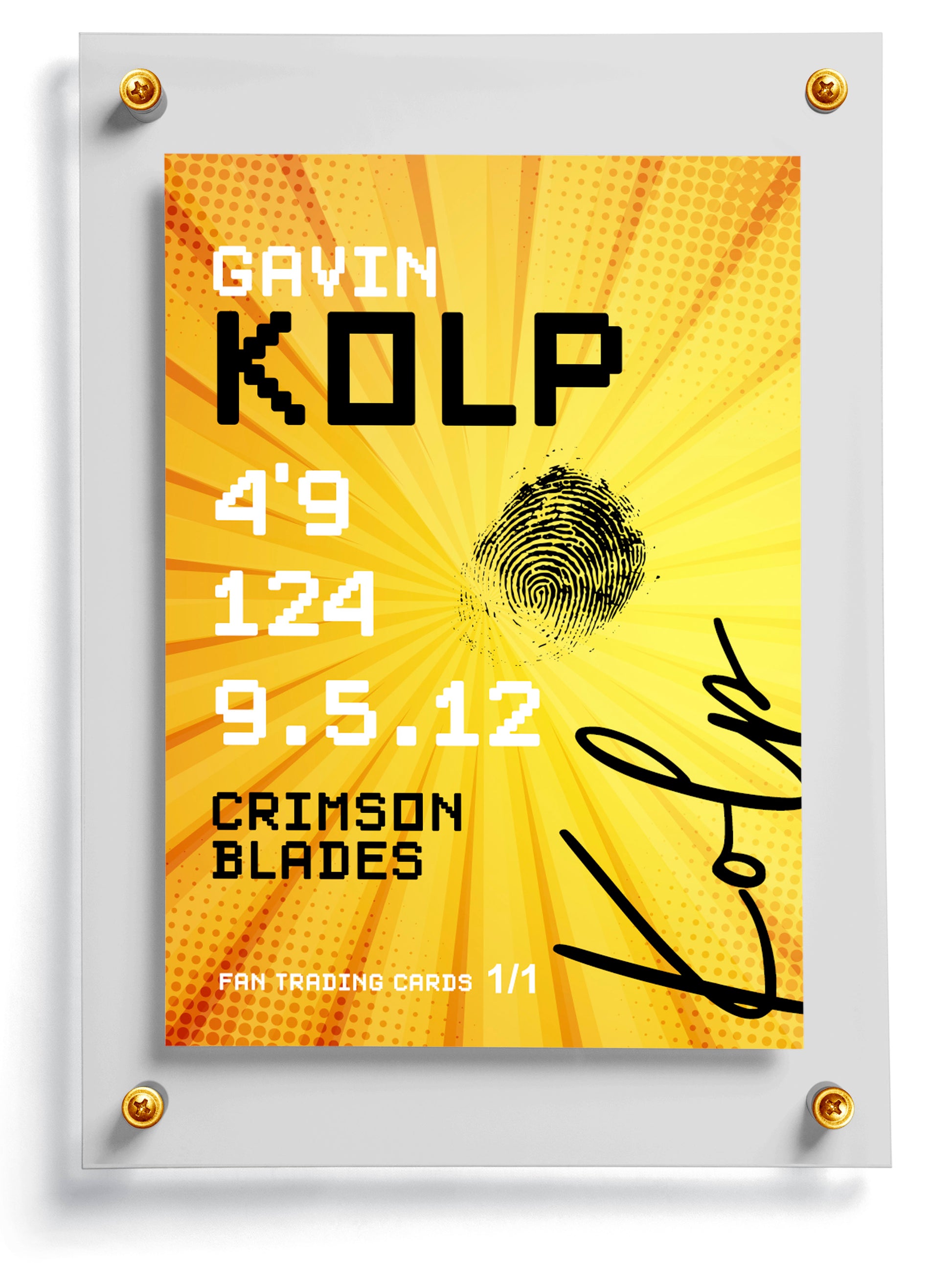 Sports trading card template named Kaboom with rookie player information on a yellow background