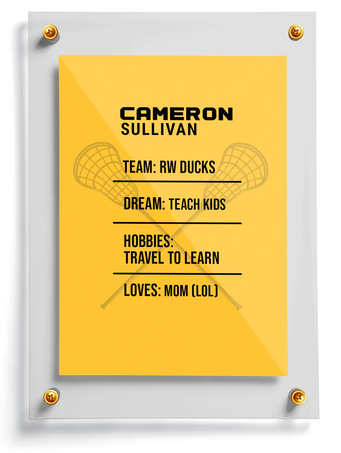 Lacrosse trading card template named Lax Rat, front side. 