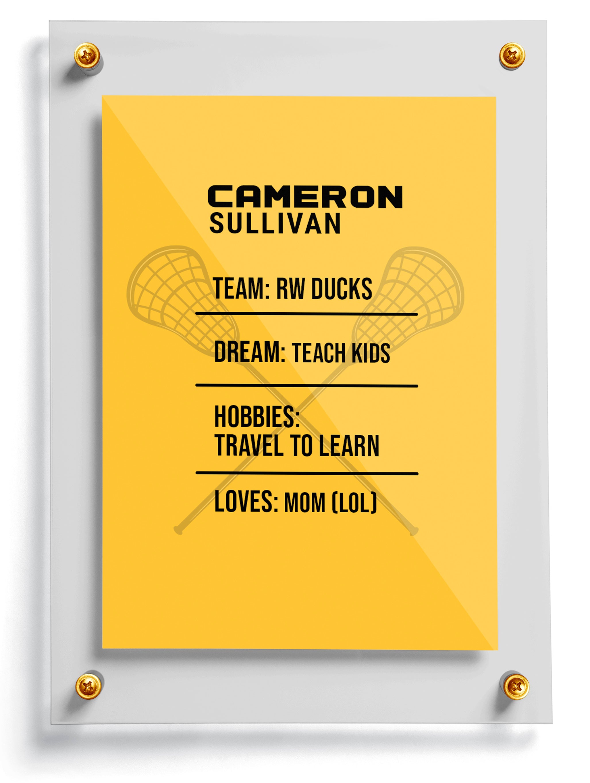 Lacrosse trading card template named Lax Rat, back side. 