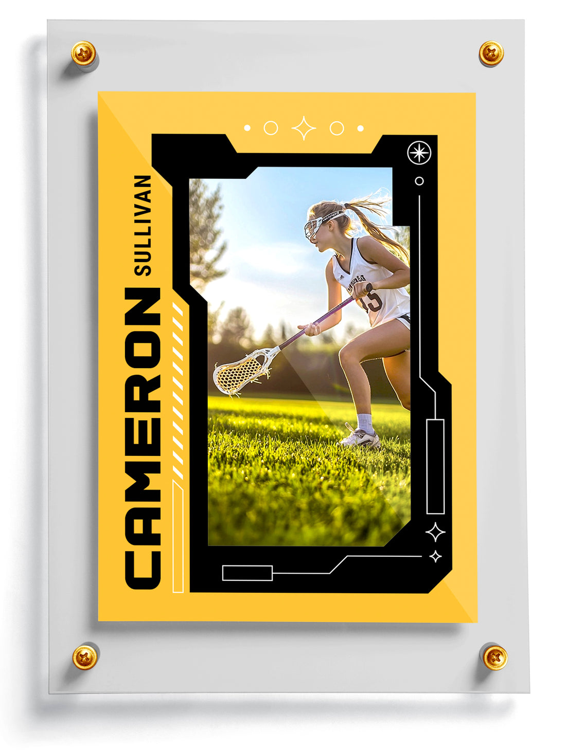 Lacrosse trading card template named Lax Rat, front side. 