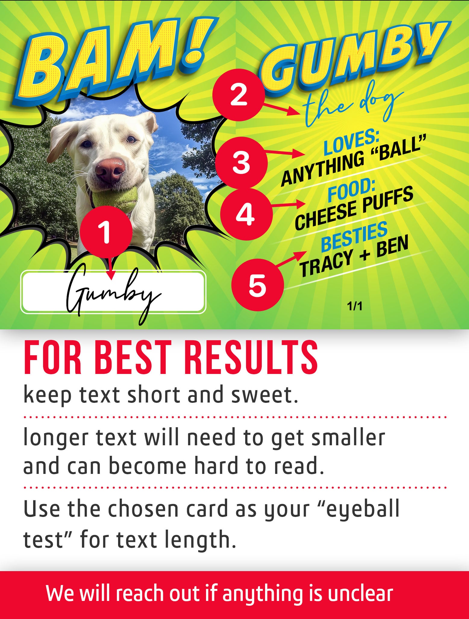machine trading card with player information and customization instructions. 