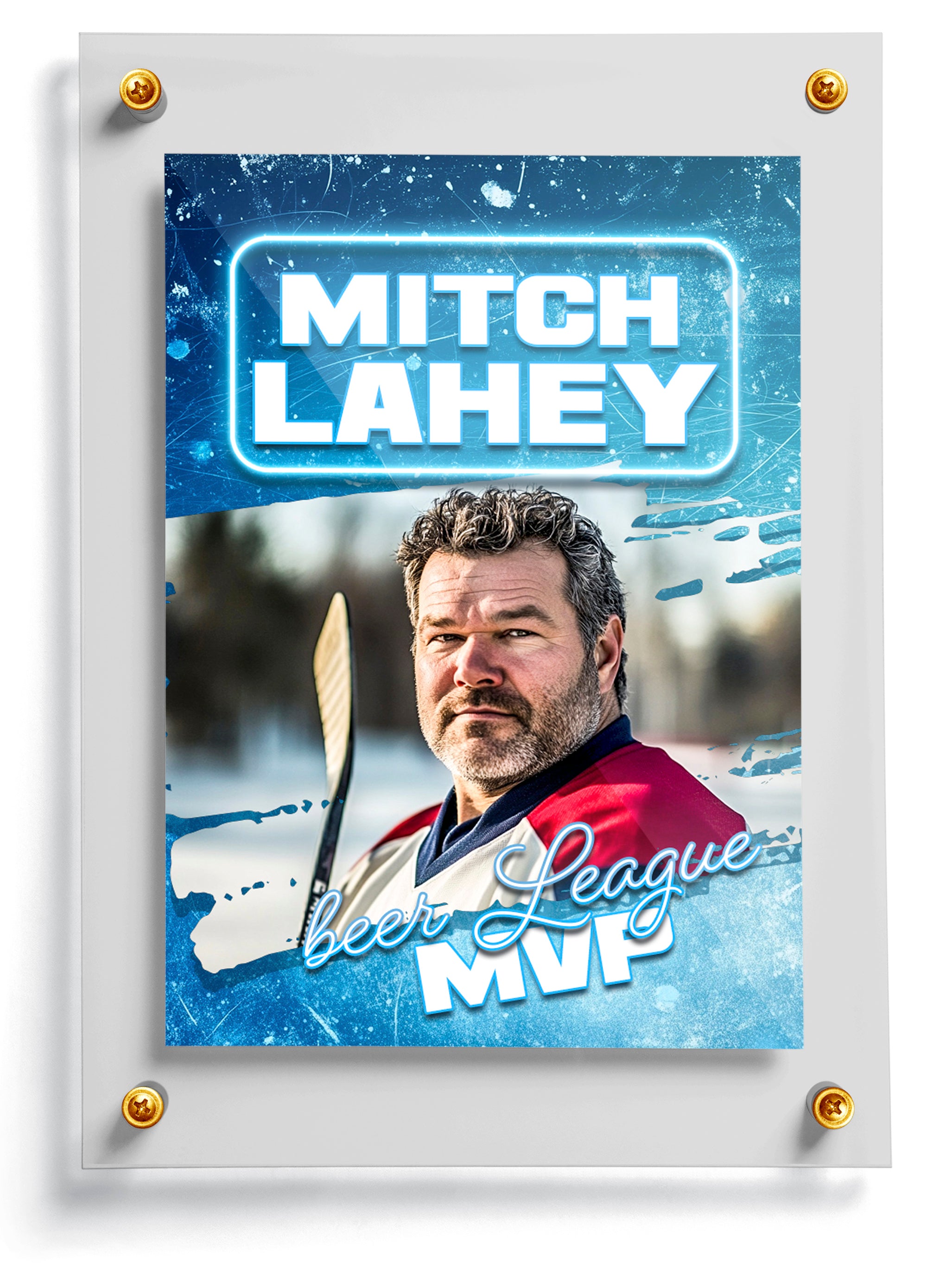 Beer league hockey trading card template named Miller Lite, front side. 