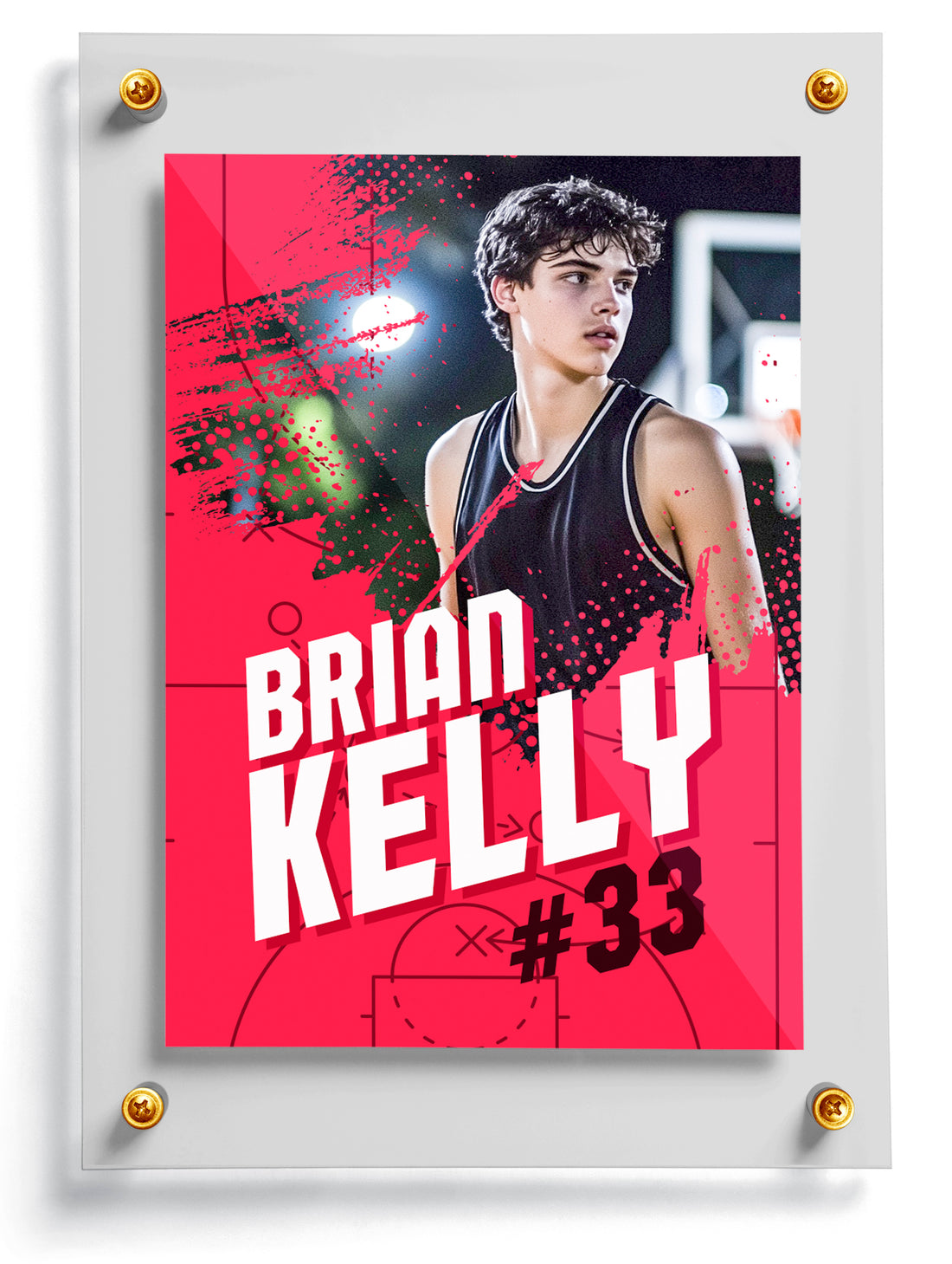 Youth basketball trading card template named Red Hot, front side. 