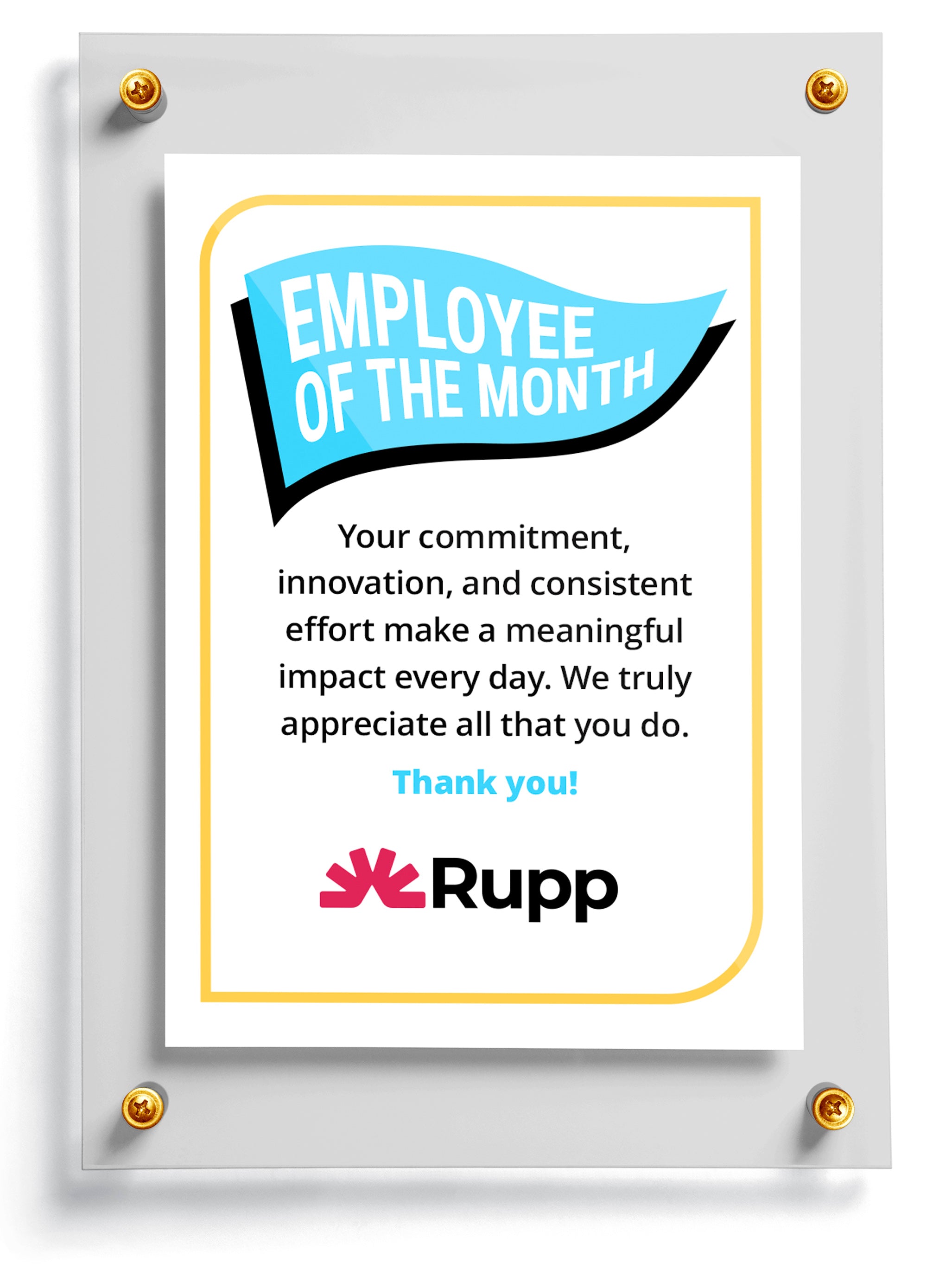 Employee of the Month card template with company logo on a white background
