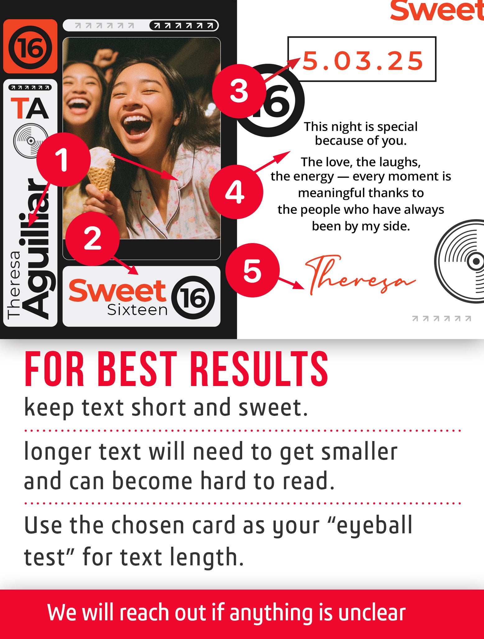 Sweet 16 trading card template with text and design elements