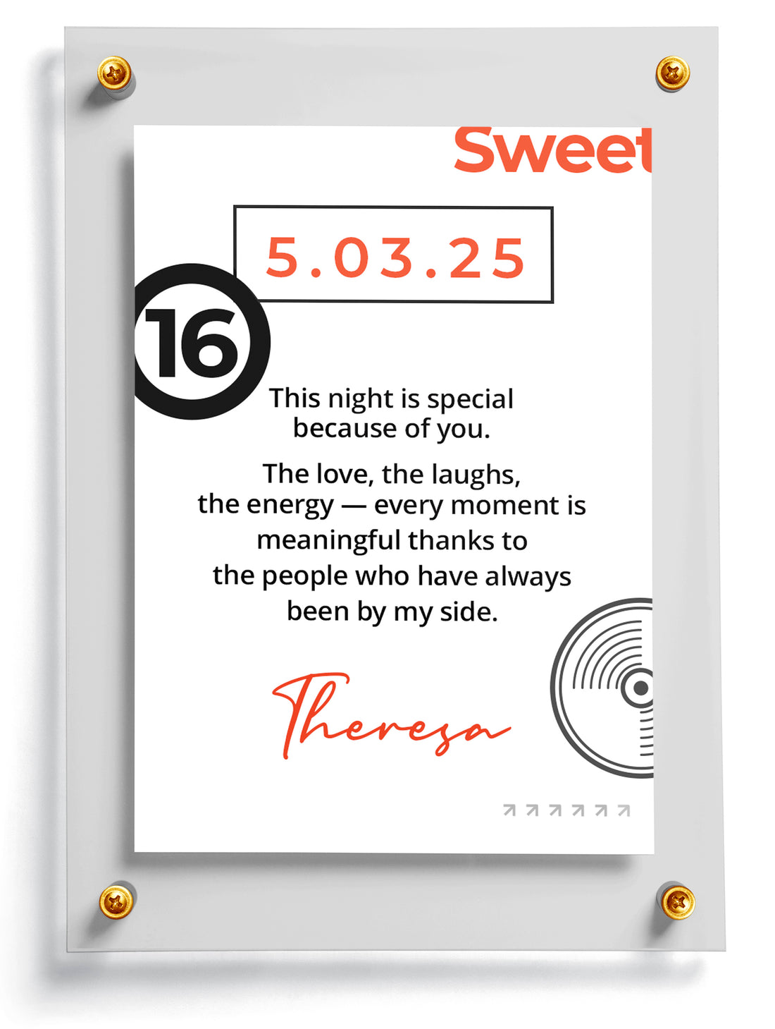 Personalized trading card template for Sweet Sixteen featuring a group of smiling young women.