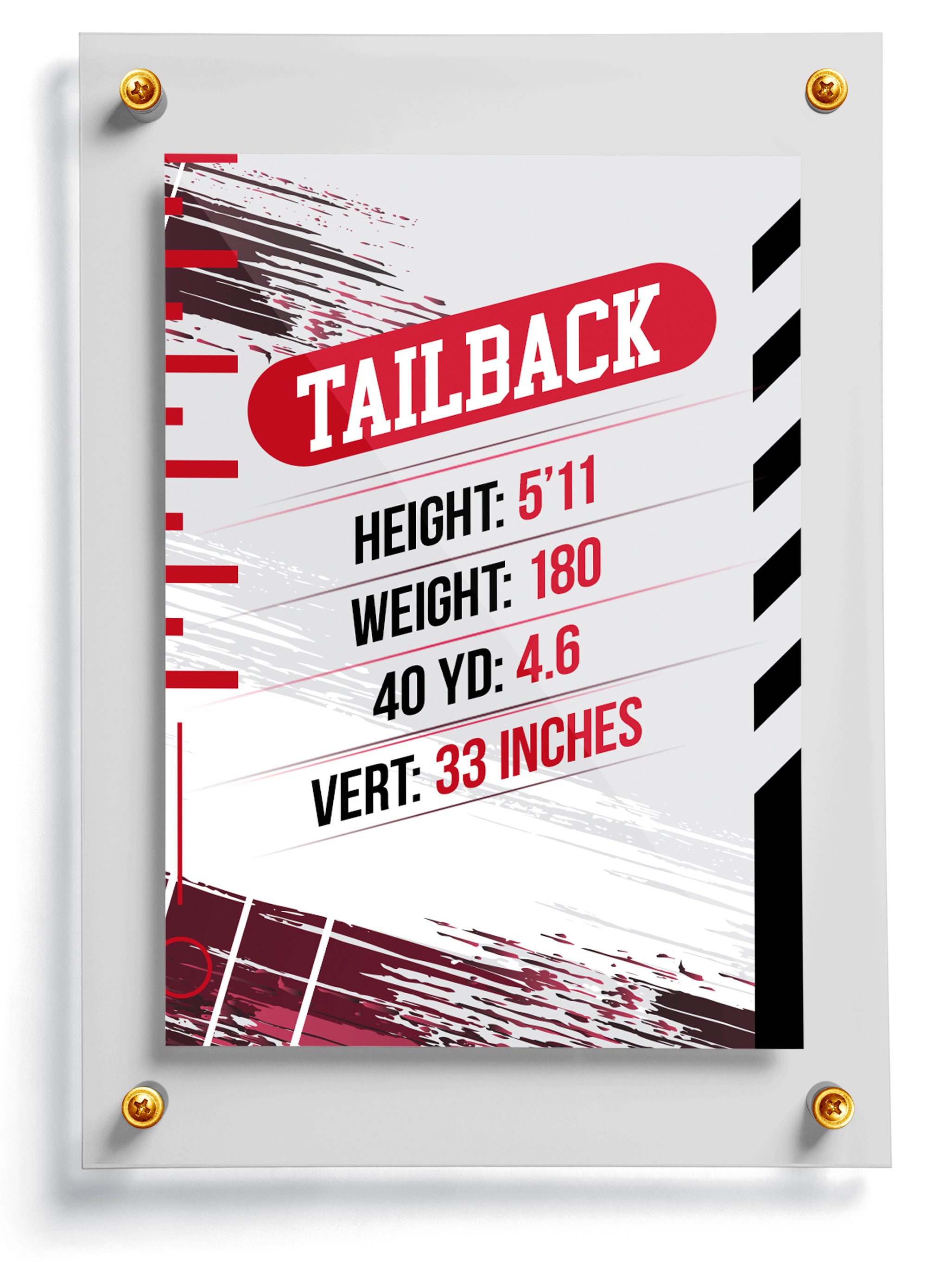 Football trading card template named Showtime, back side.
