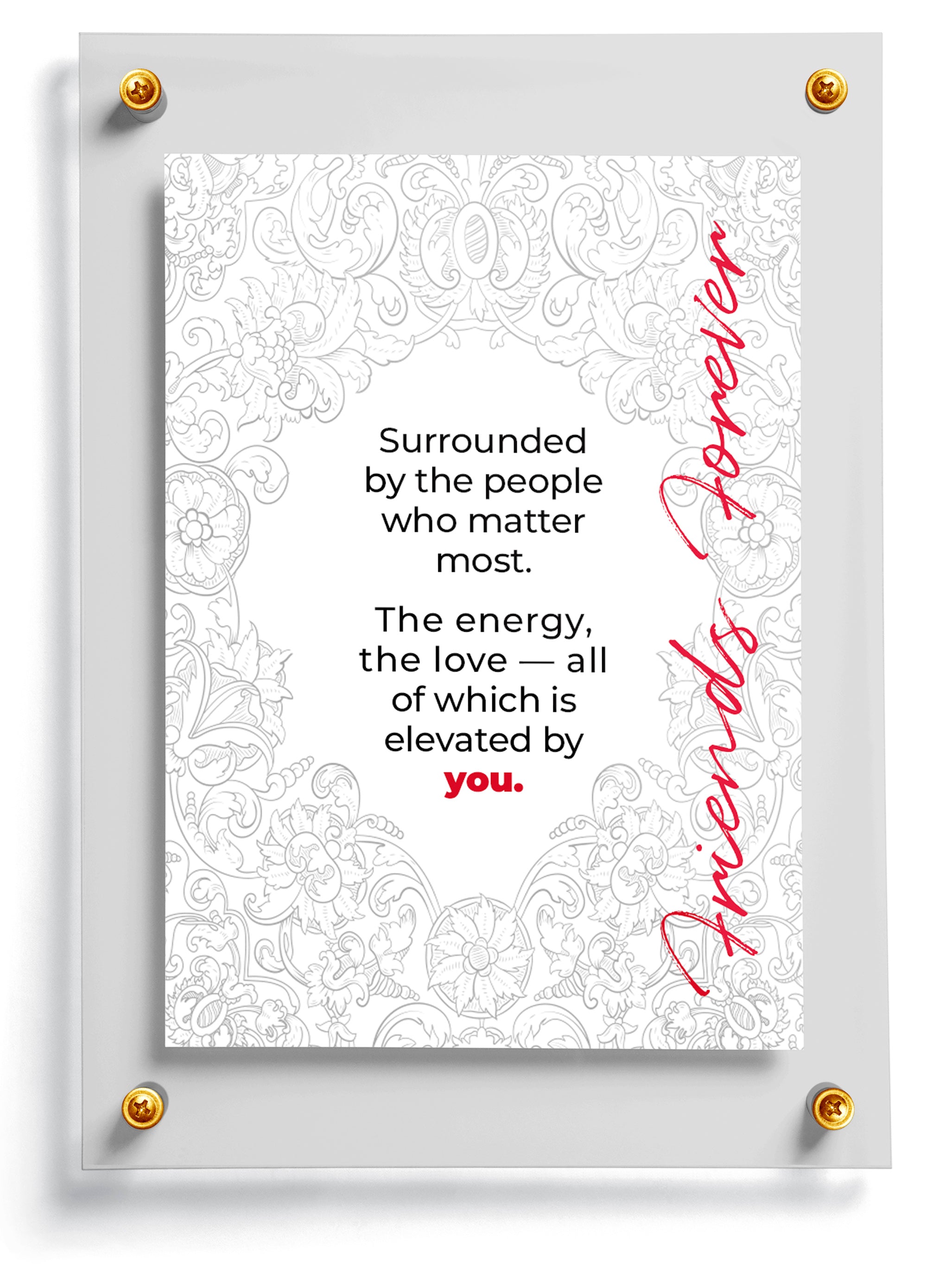 Sweet 16 card template named Sign with motivational quote and 'Friends Forever' text on a white background