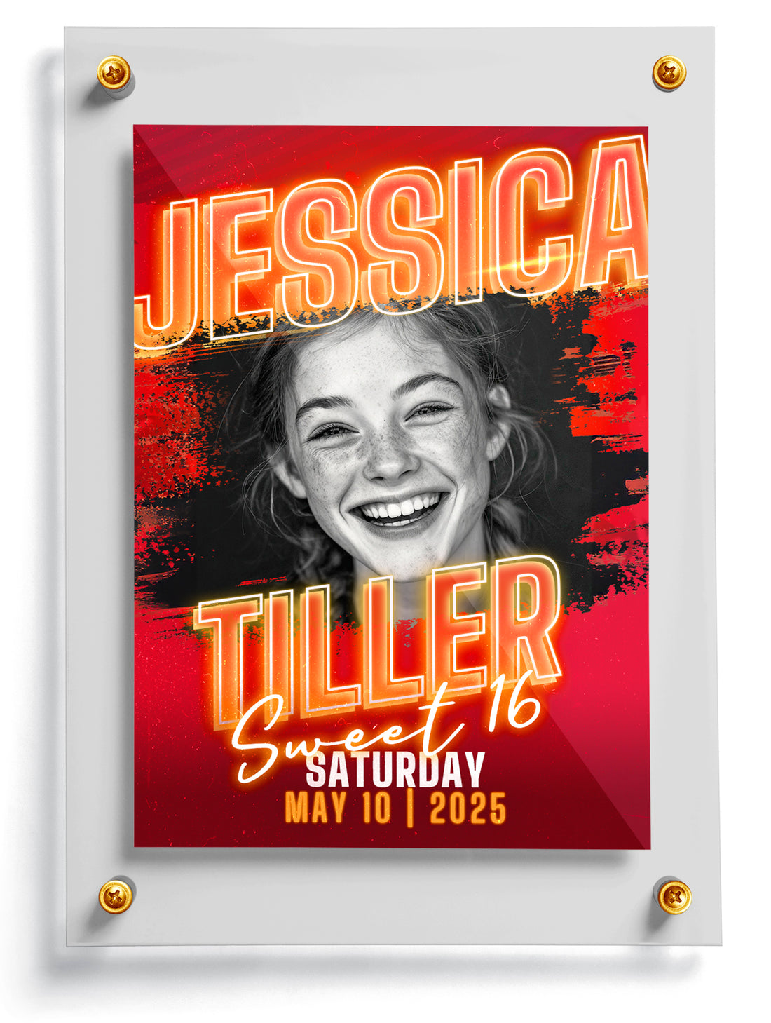 Sweet 16 trading card template named Sign for Jessica Tiller's Sweet 16 with a red and black design.