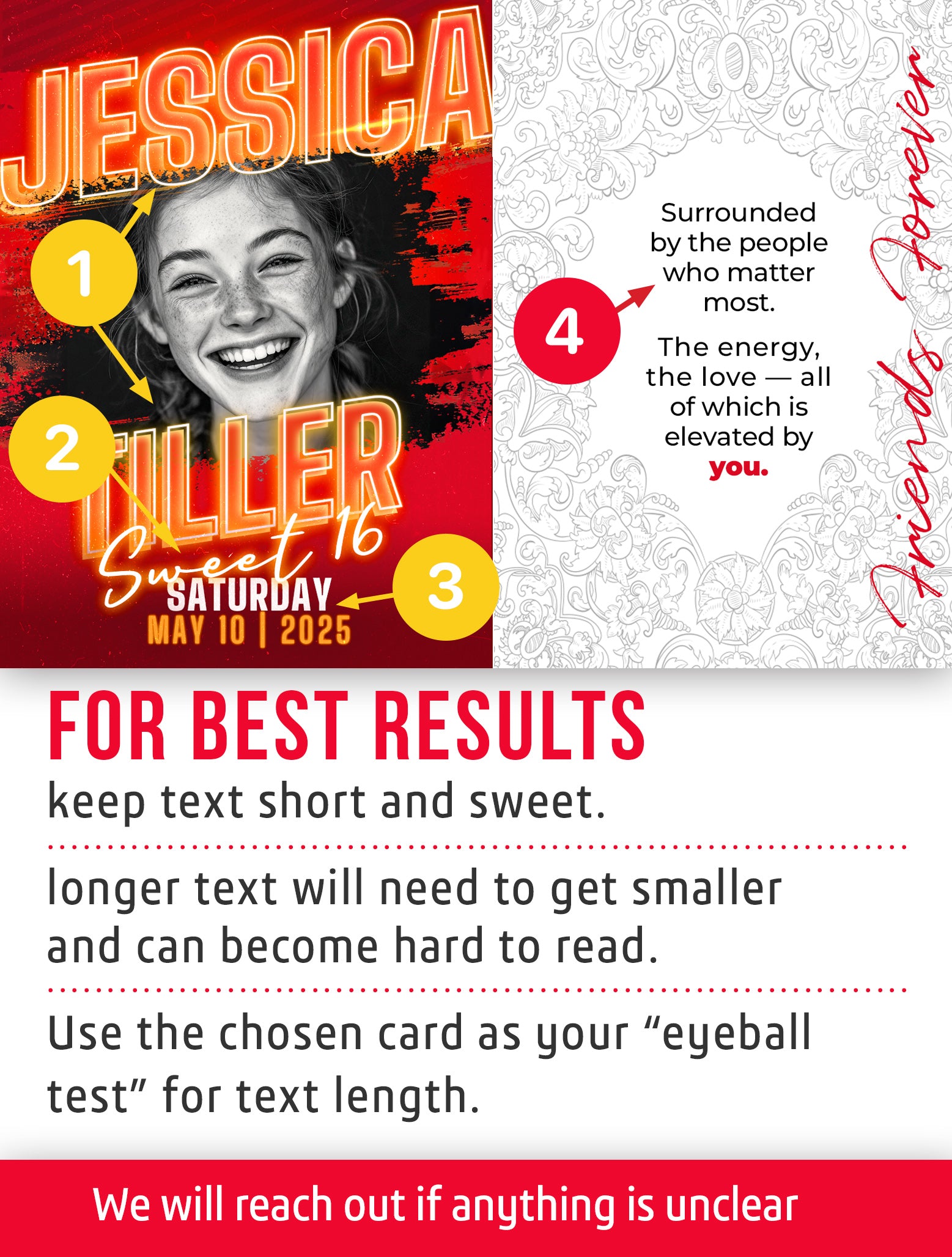 Sweet 16 trading card template named Sign with text and graphics on a red and white background.