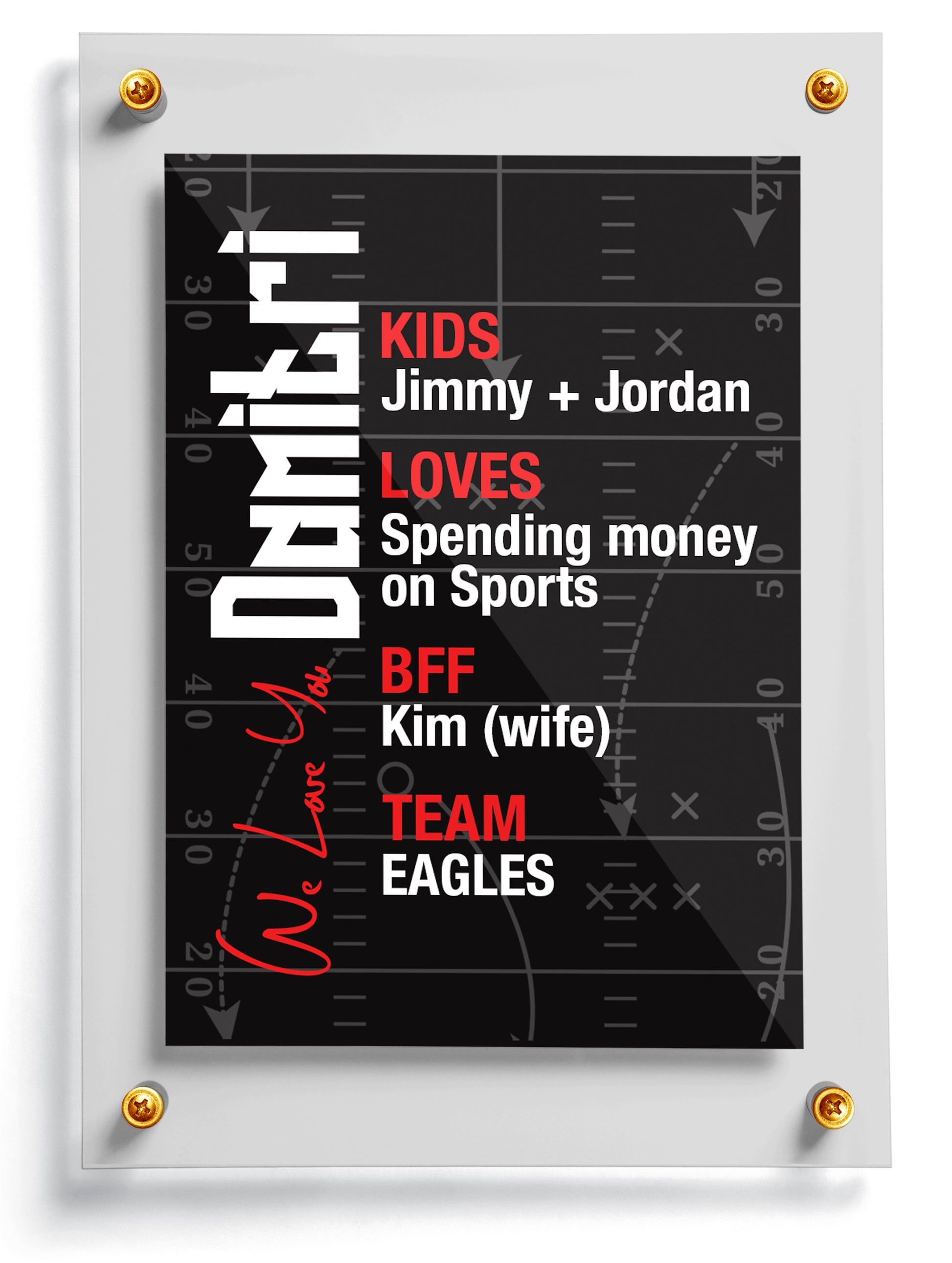 Football dad trading card template named Stadium with stats.