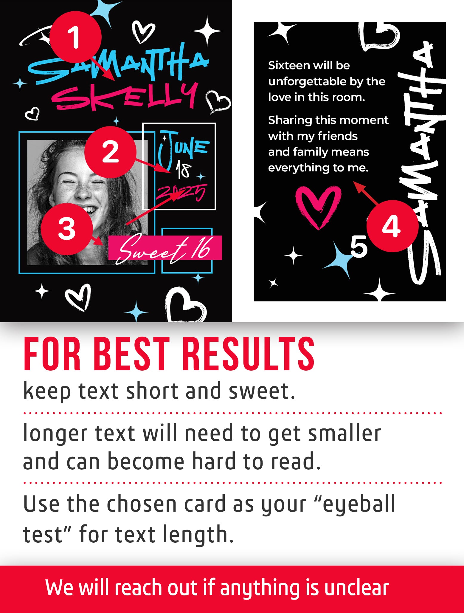 Personalized trading card template named Stars for a Sweet 16 party with text and a photo of a smiling person.