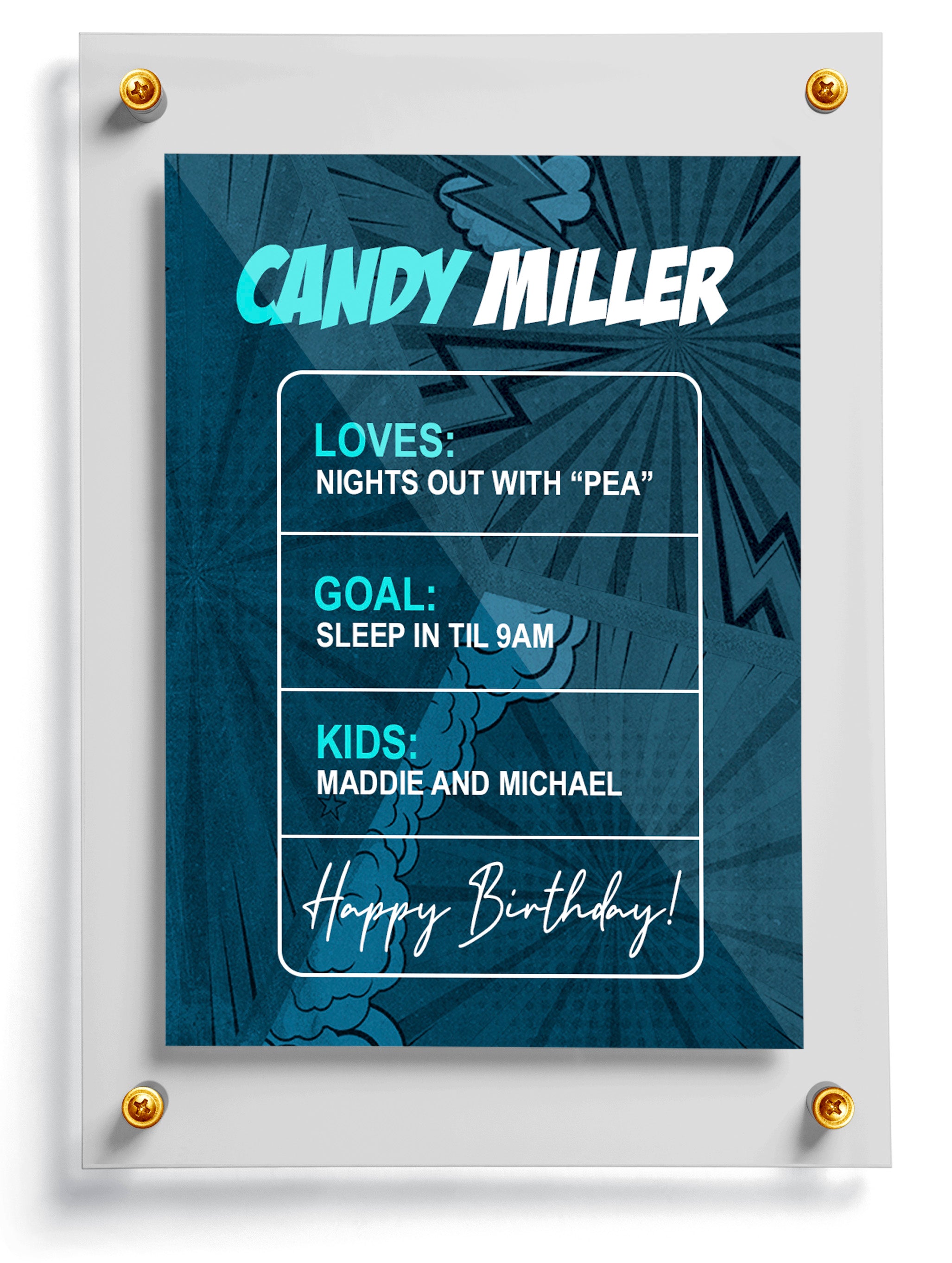 Personalized trading card template named Street with text on a blue background